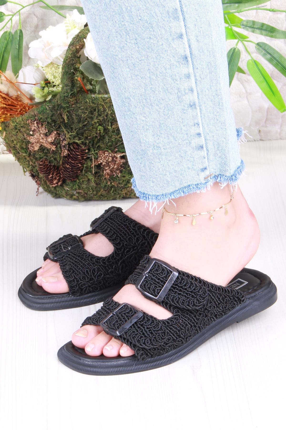 5053 Soft Rahat Örgülü İki Tokalı Kadın Terlik - Görsel 3