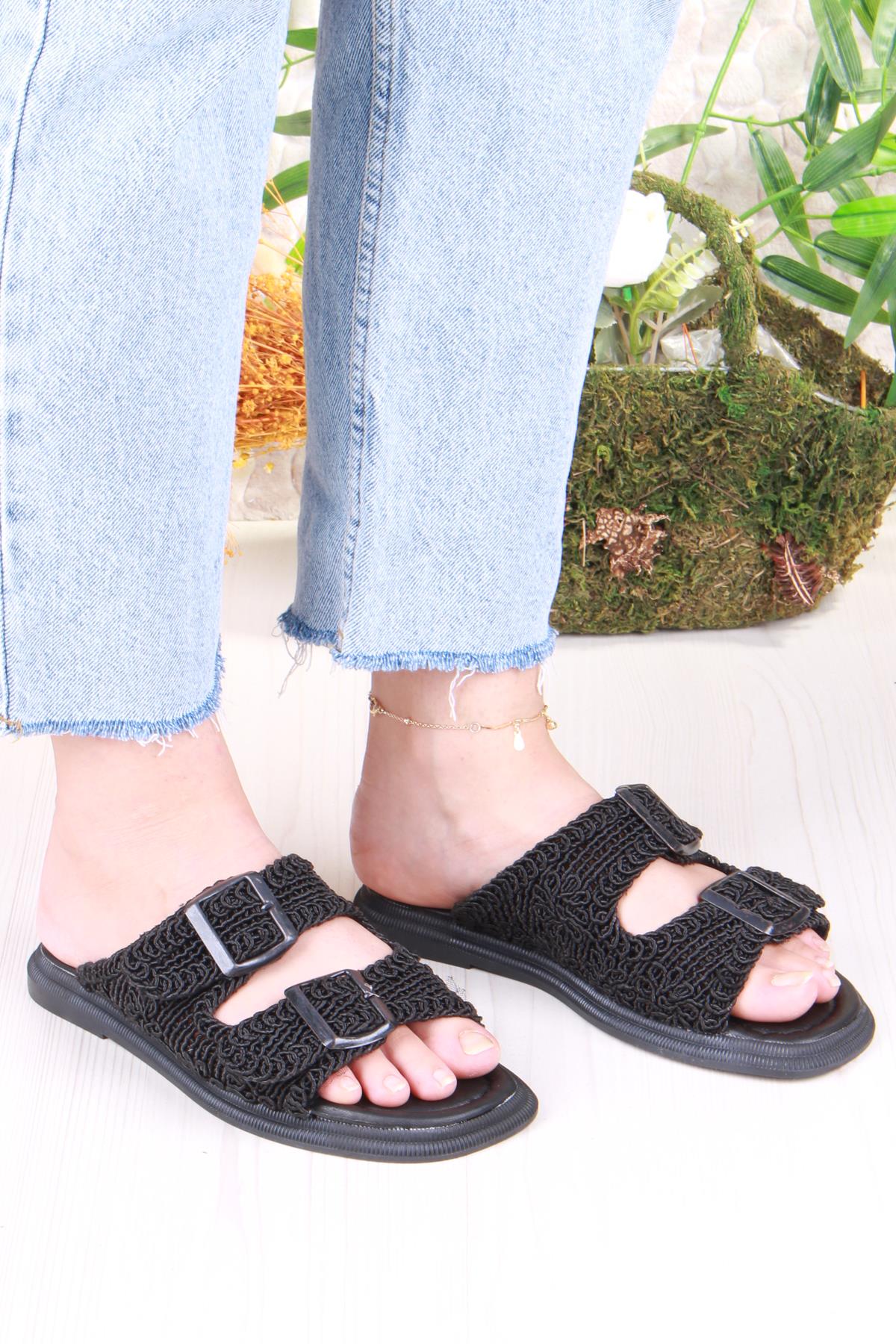 5053 Soft Rahat Örgülü İki Tokalı Kadın Terlik - Görsel 4