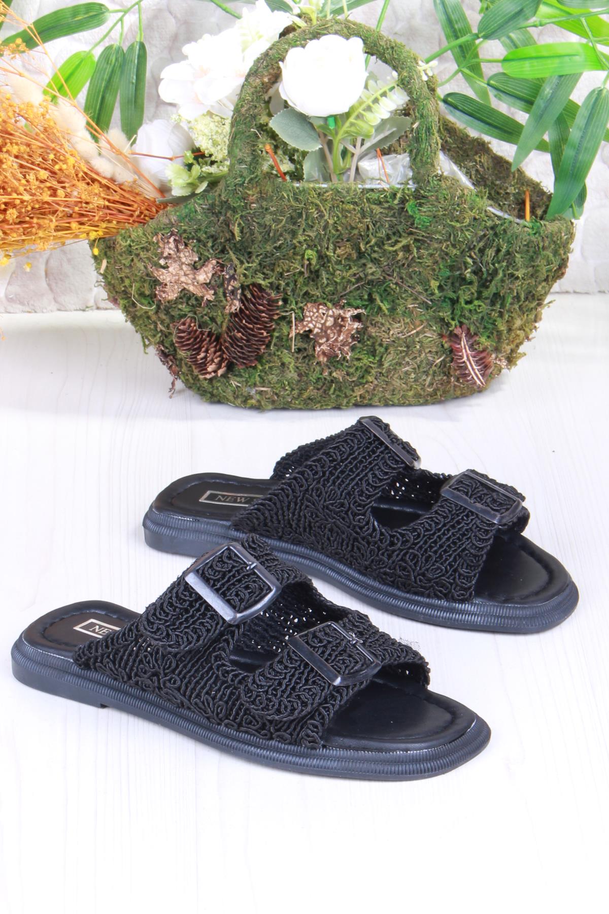 5053 Soft Rahat Örgülü İki Tokalı Kadın Terlik - Görsel 5