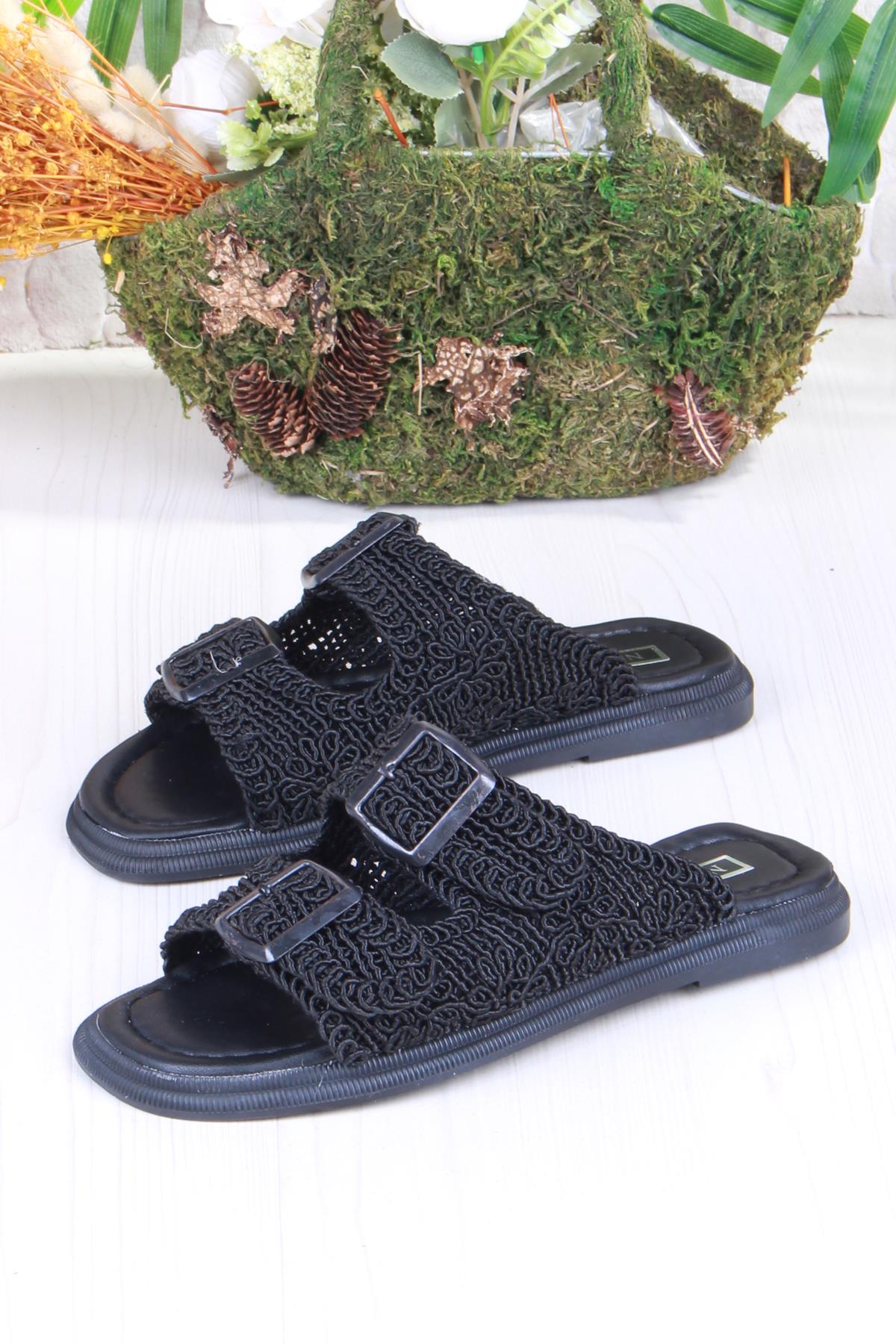 5053 Soft Rahat Örgülü İki Tokalı Kadın Terlik - Görsel 6