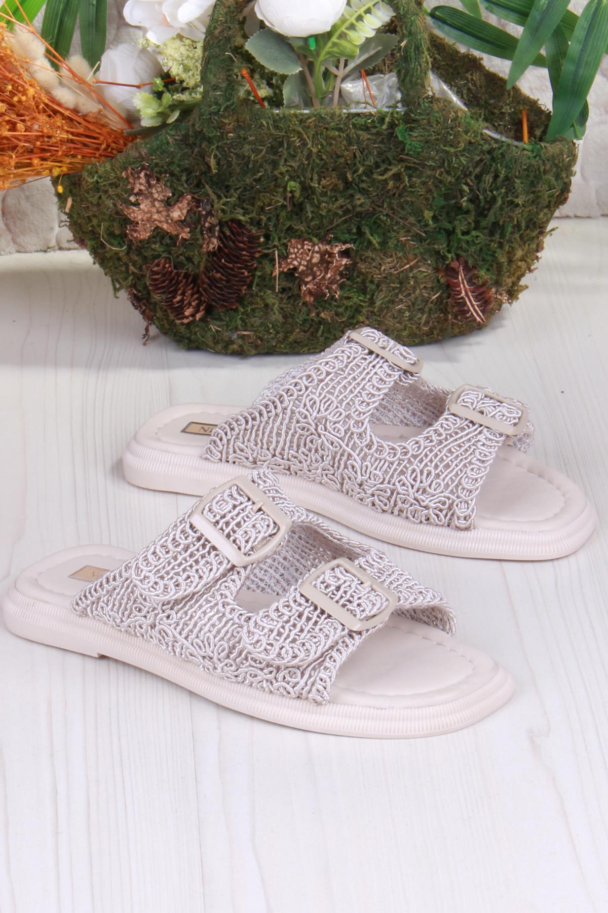 5053 Soft Rahat Örgülü İki Tokalı Kadın Terlik - Görsel 5