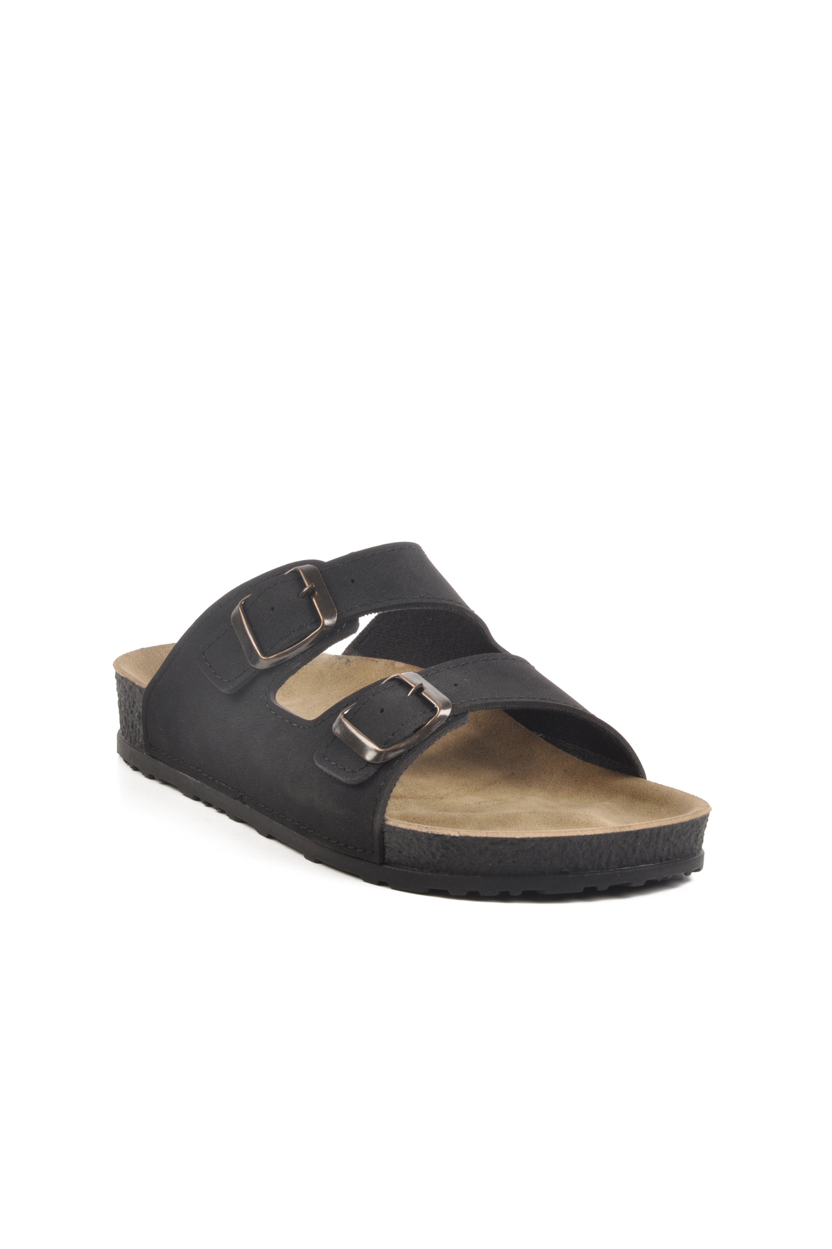 Aspor Siyah Çift Tokalı Anatomik Kadın Düz Terlik - Görsel 4