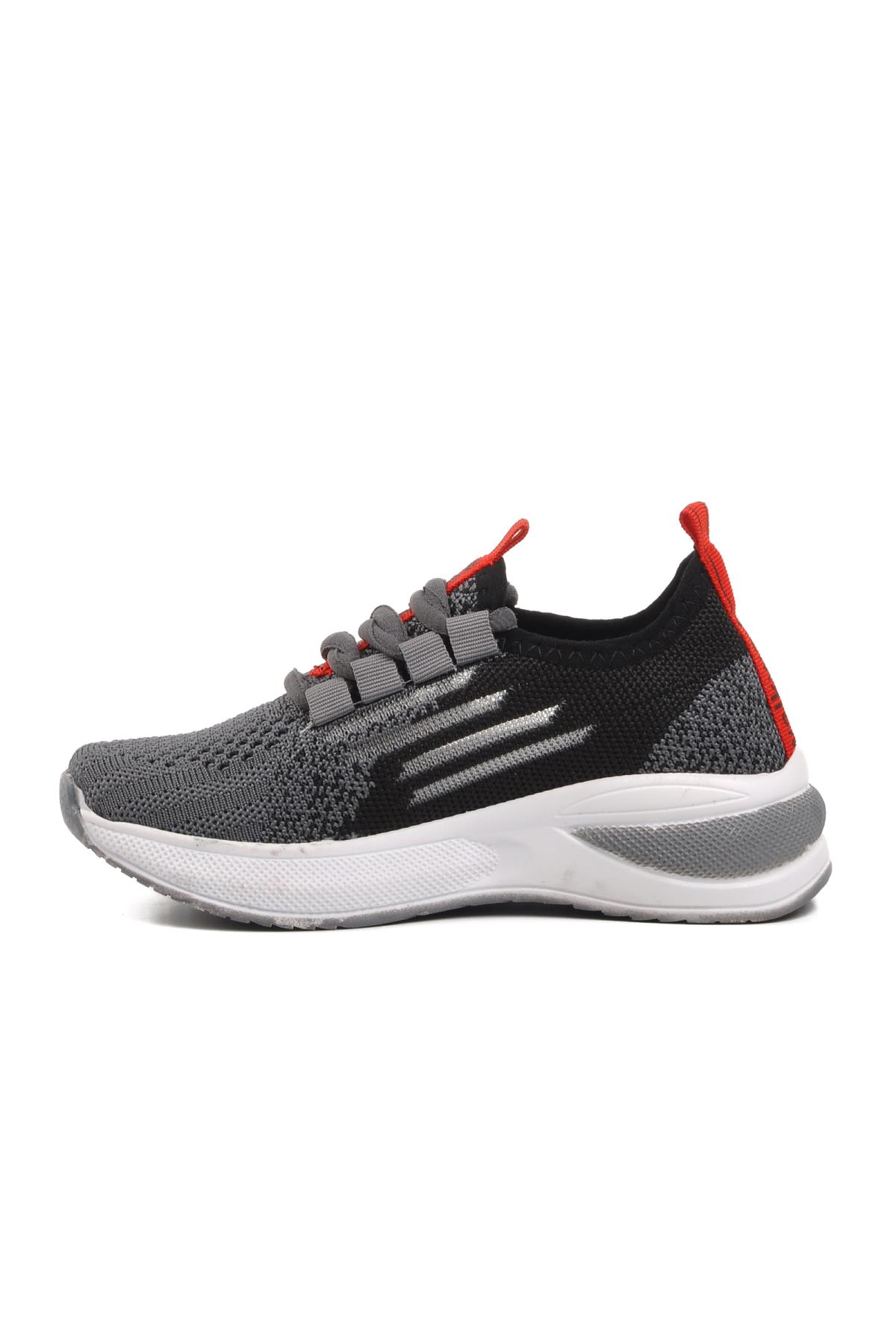 Ravello-P Füme-Siyah-Kırmızı Süs Bağcıklı Fileli Çocuk Spor Ayakkabı - Görsel 4