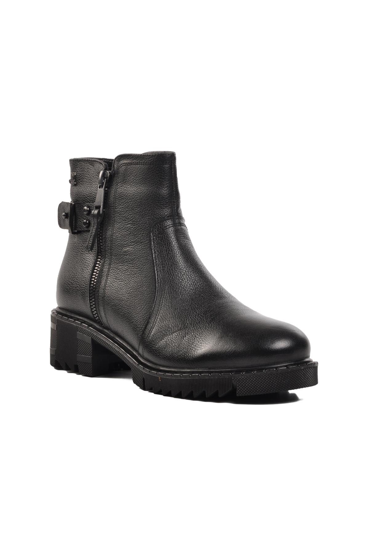 1950807K İçi Polarlı Hakiki Deri Siyah Kadın Bot - Görsel 4