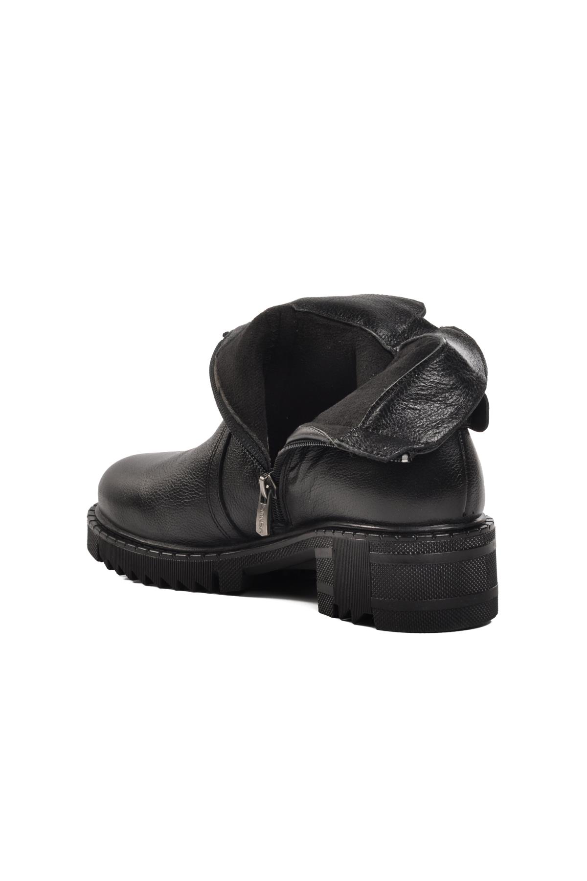 1950807K İçi Polarlı Hakiki Deri Siyah Kadın Bot - Görsel 7