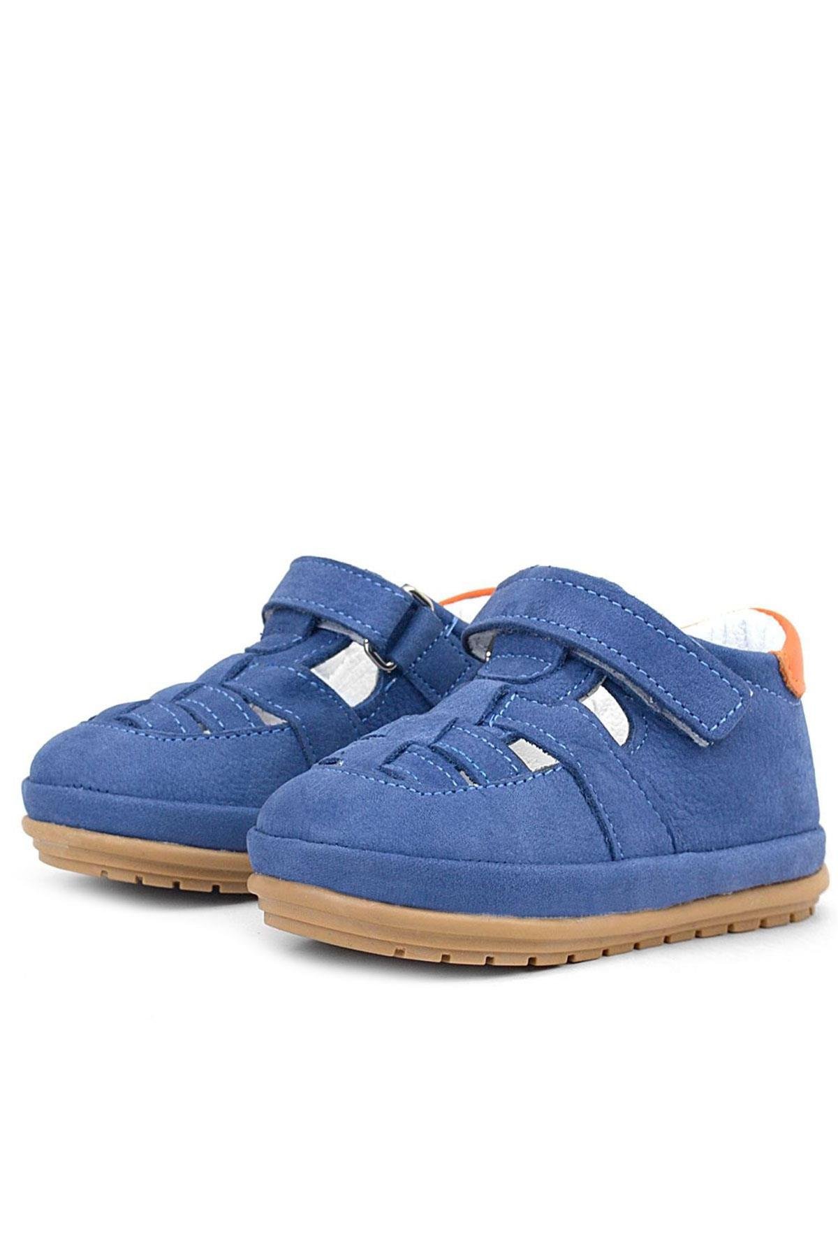Muppet Hakiki Deri Lacivert Cırtlı Anatomik Bebek Sandalet Ayakkabı - Görsel 5