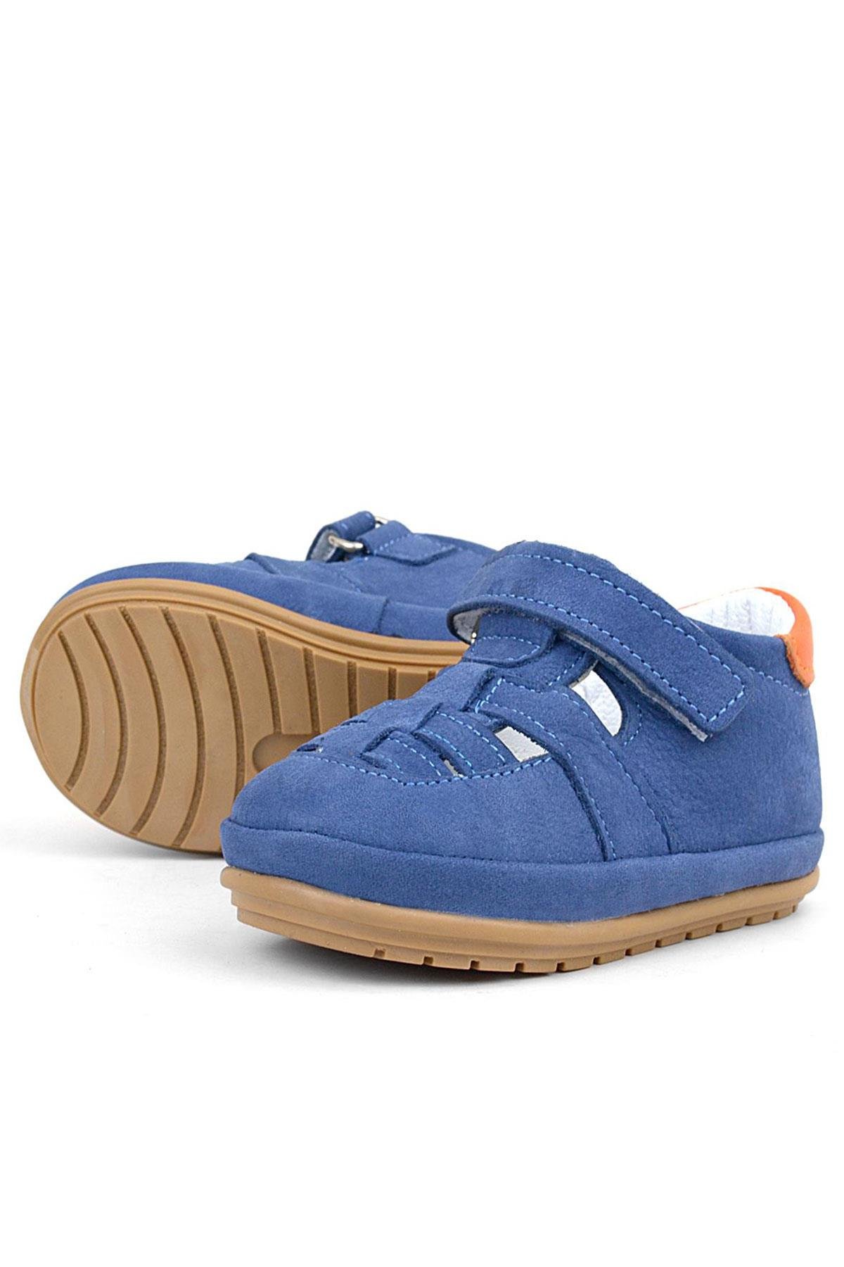 Muppet Hakiki Deri Lacivert Cırtlı Anatomik Bebek Sandalet Ayakkabı - Görsel 6