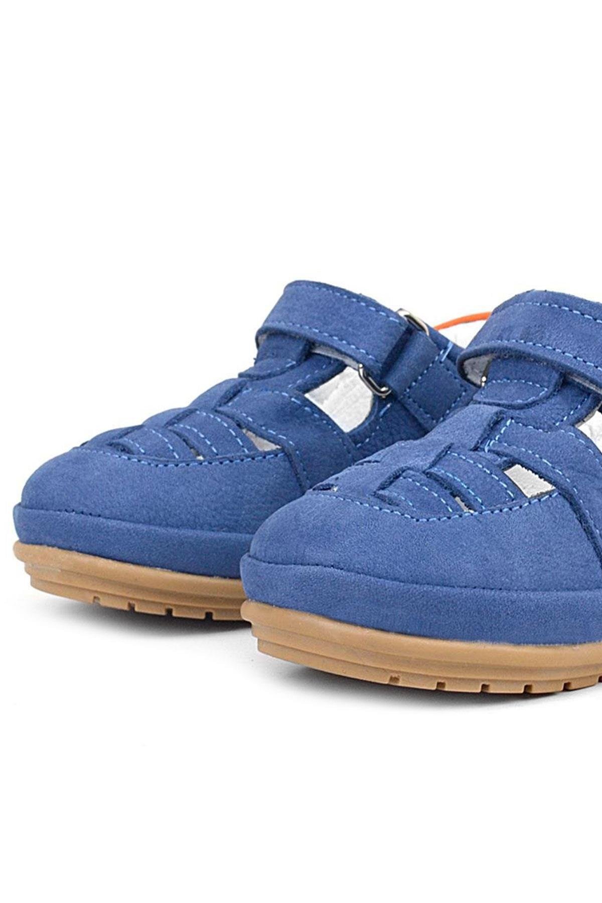 Muppet Hakiki Deri Lacivert Cırtlı Anatomik Bebek Sandalet Ayakkabı - Görsel 8
