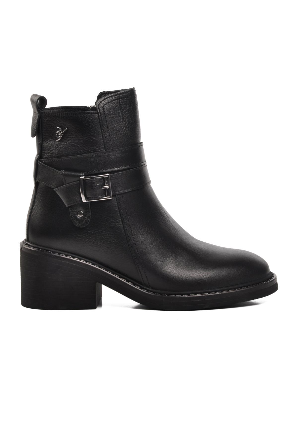 9874 Siyah İçi Kürklü Hakiki Deri Kadın Bot - Görsel 3