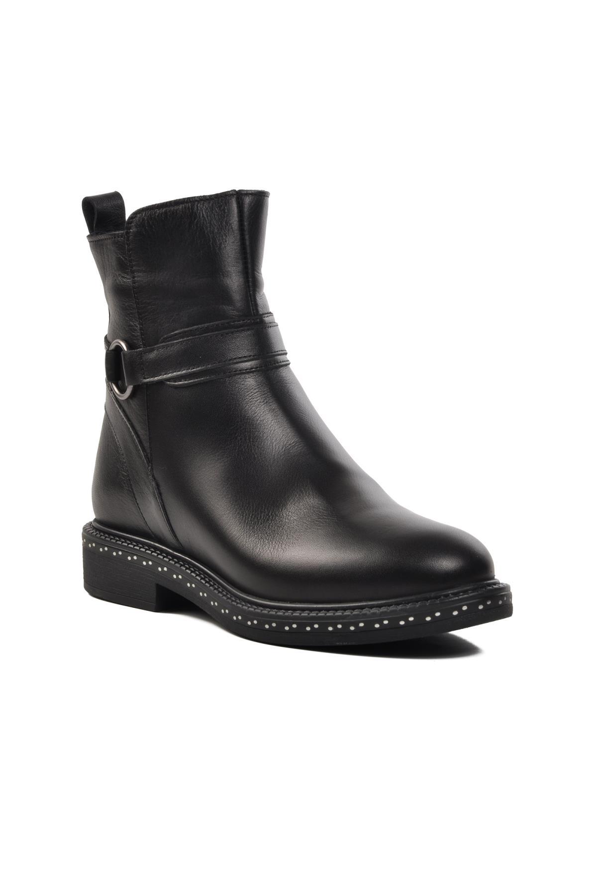 9856 Siyah İçi Kürklü Hakiki Deri Kadın Bot - Görsel 5