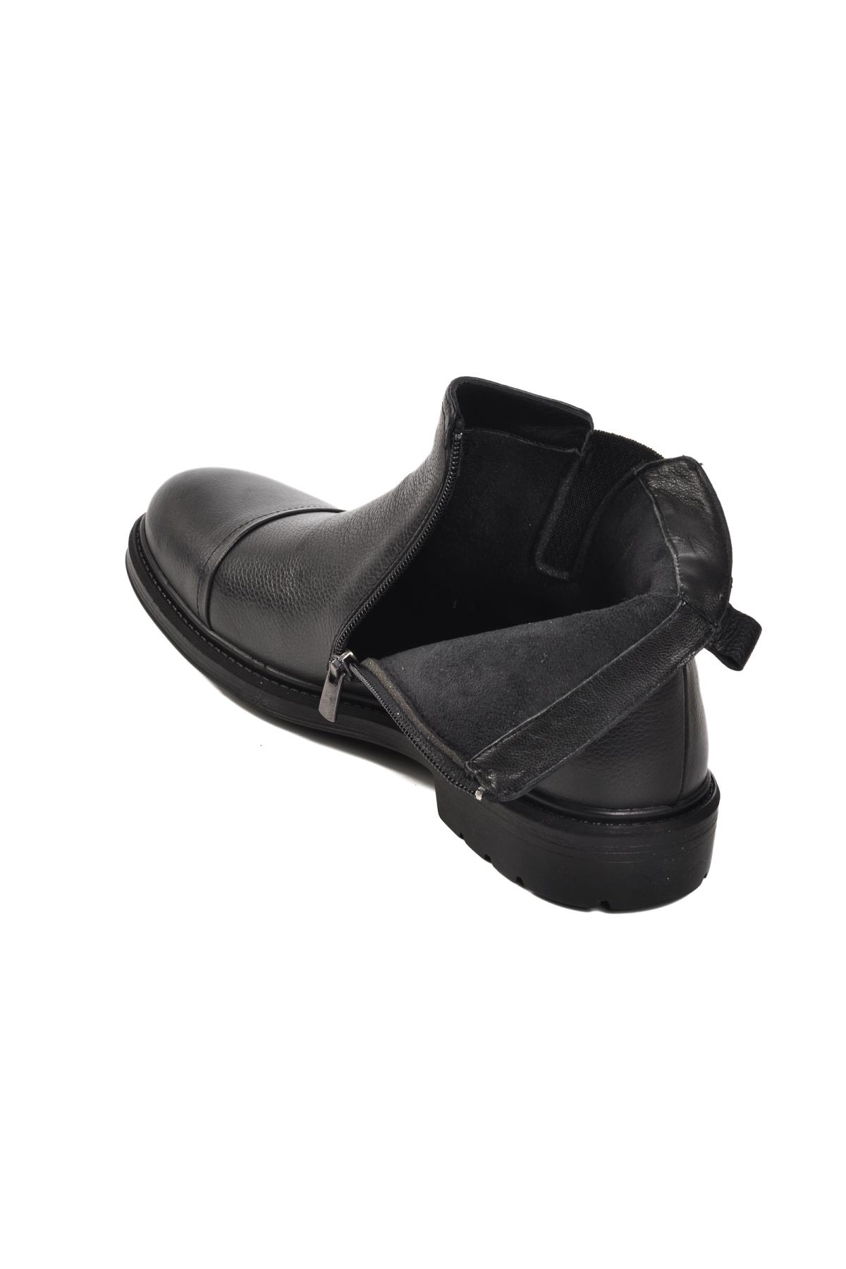 07086 Siyah Hakiki Deri Erkek Bot - Görsel 5