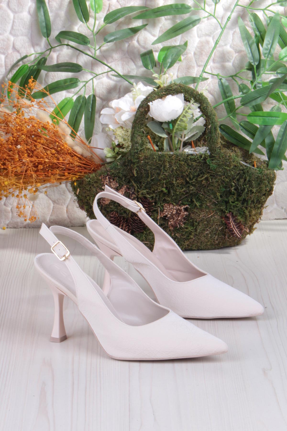 086-5030 Fls Önü Kapalı Baskılı Arkası Açık Topuklu Ayakkabı - Görsel 6