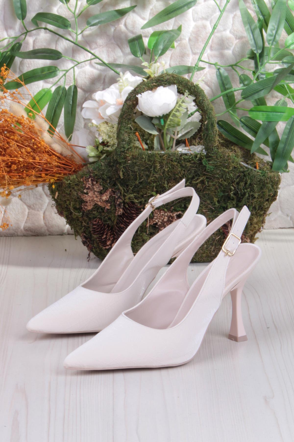 086-5030 Fls Önü Kapalı Baskılı Arkası Açık Topuklu Ayakkabı - Görsel 7