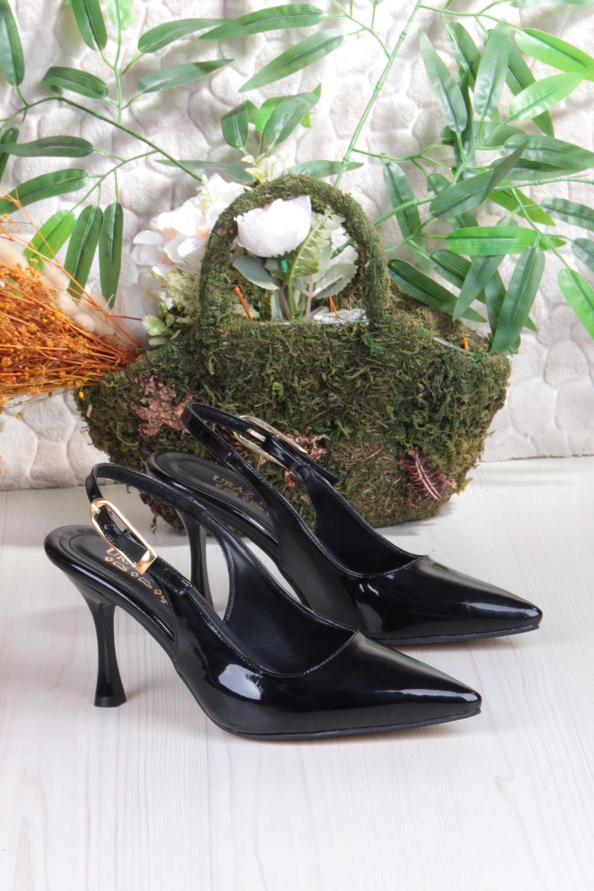 3670 Uraz Rugan Toka Detaylı Arkası Açık Önü Kapalı Topuklu Kadın Ayakkabı - Görsel 6