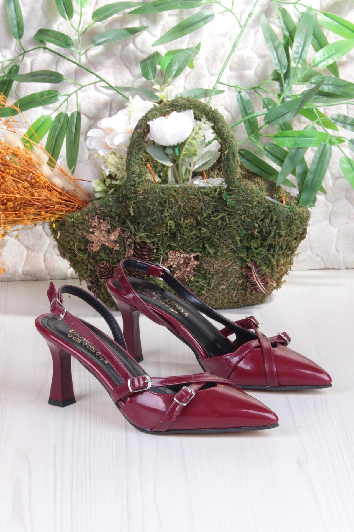 3669 Uraz Rugan Toka Detaylı Arkası Açık Önü Kapalı Topuklu Kadın Ayakkabı - Görsel 6