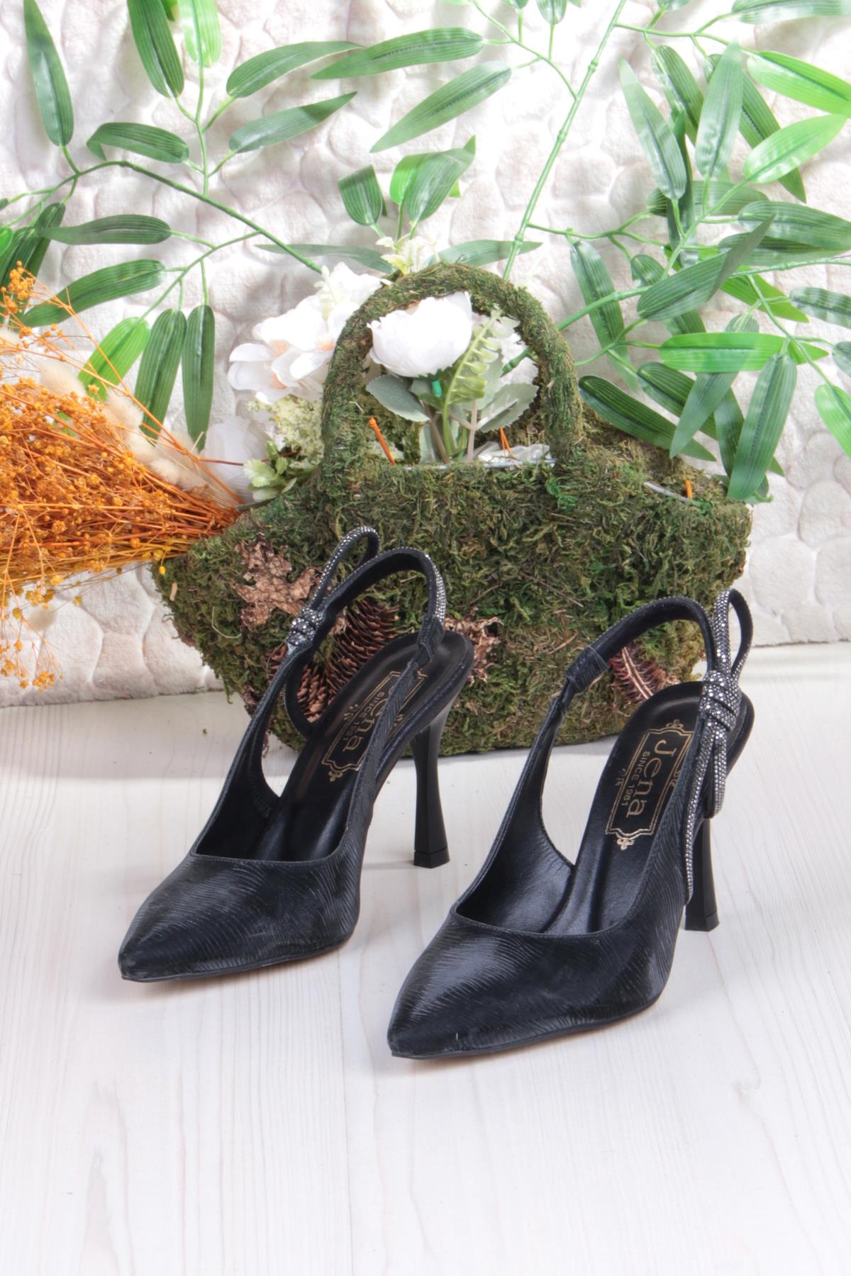 35388 Jena Simli Taş Büzgü Detaylı Önü Kapalı Arkası Açık Topuklu Kadın Ayakkabı - Görsel 7