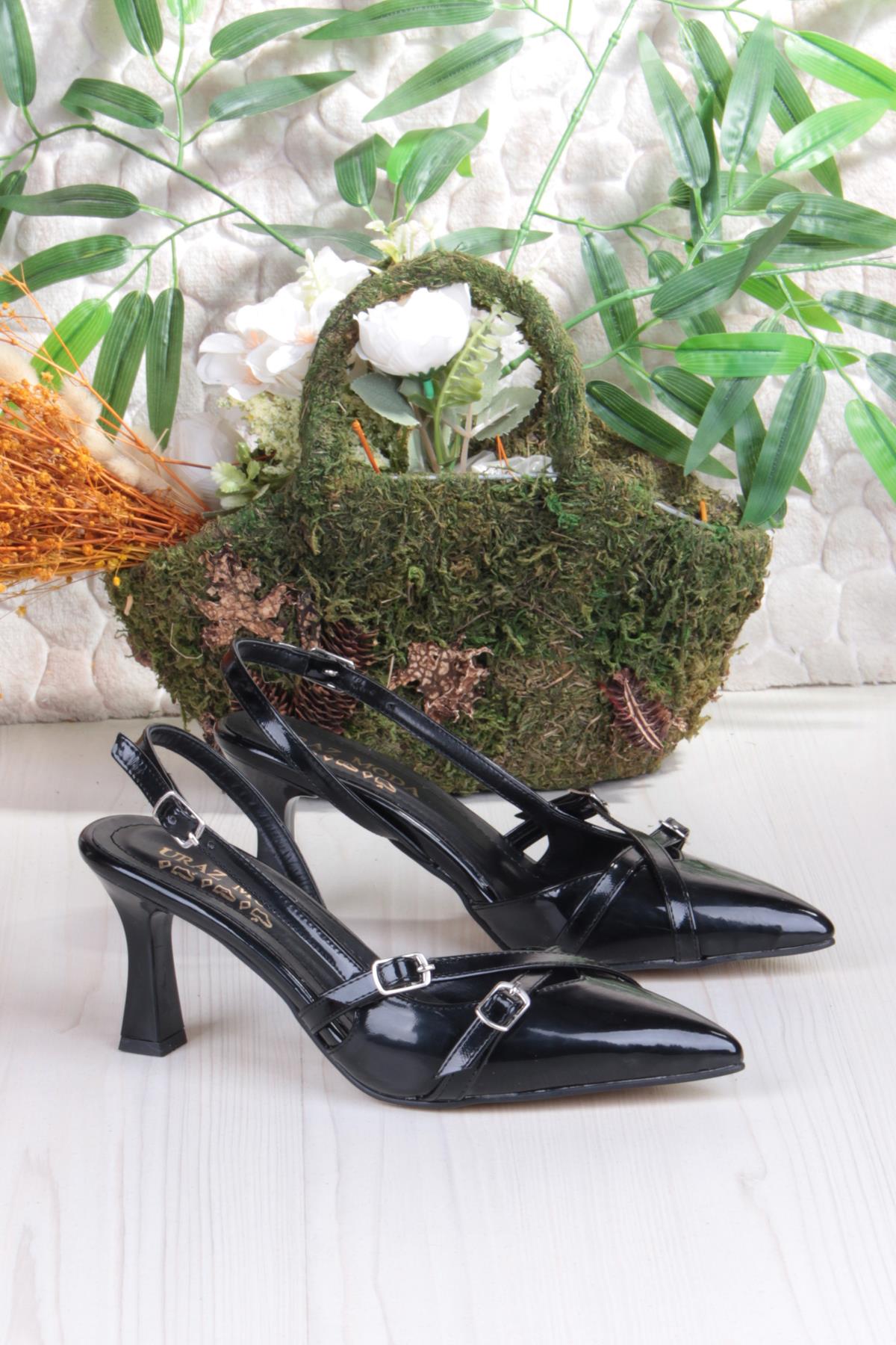 3669 Uraz Rugan Toka Detaylı Arkası Açık Önü Kapalı Topuklu Kadın Ayakkabı - Görsel 6