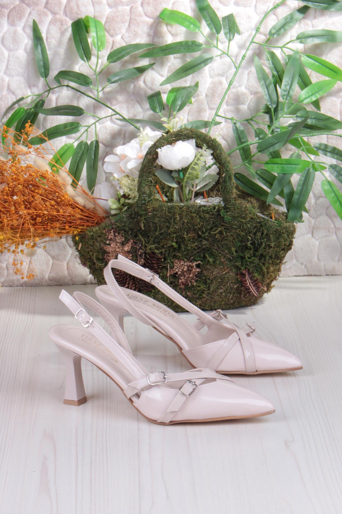 3669 Uraz Rugan Toka Detaylı Arkası Açık Önü Kapalı Topuklu Kadın Ayakkabı - Görsel 6