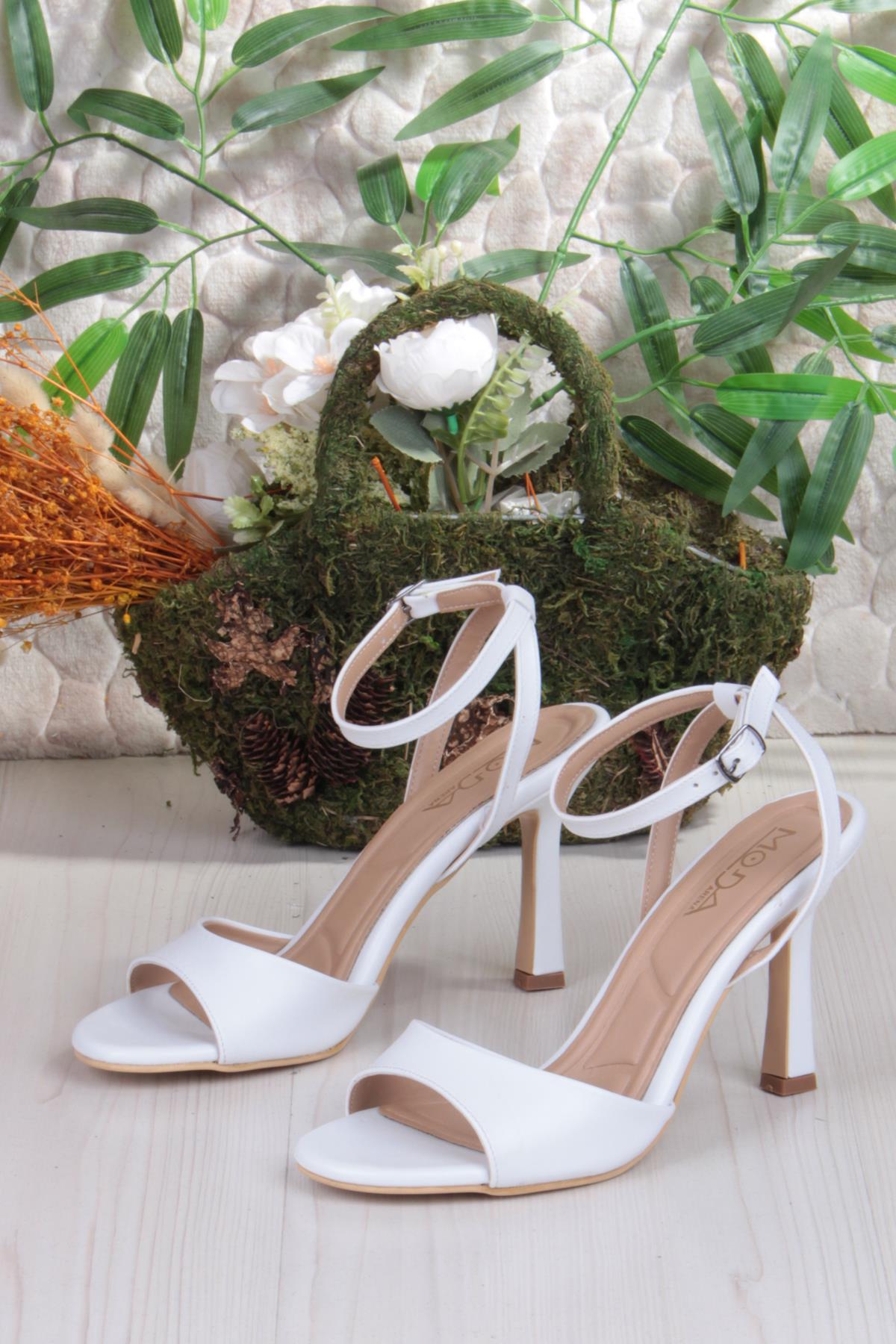 1648 Arena Cilt Şık Zarif Tek Bant İnçe Topuklu Bilekten Bağlı Kadın Ayakkabı - Görsel 7