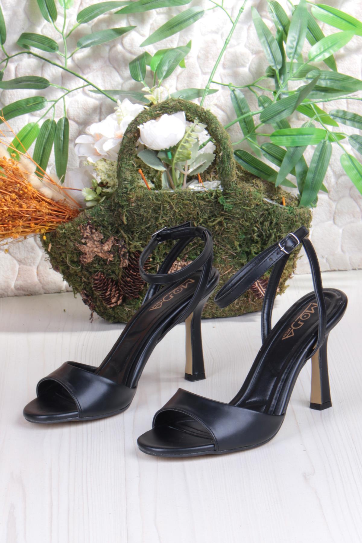 1648 Arena Cilt Şık Zarif Tek Bant İnçe Topuklu Bilekten Bağlı Kadın Ayakkabı - Görsel 7