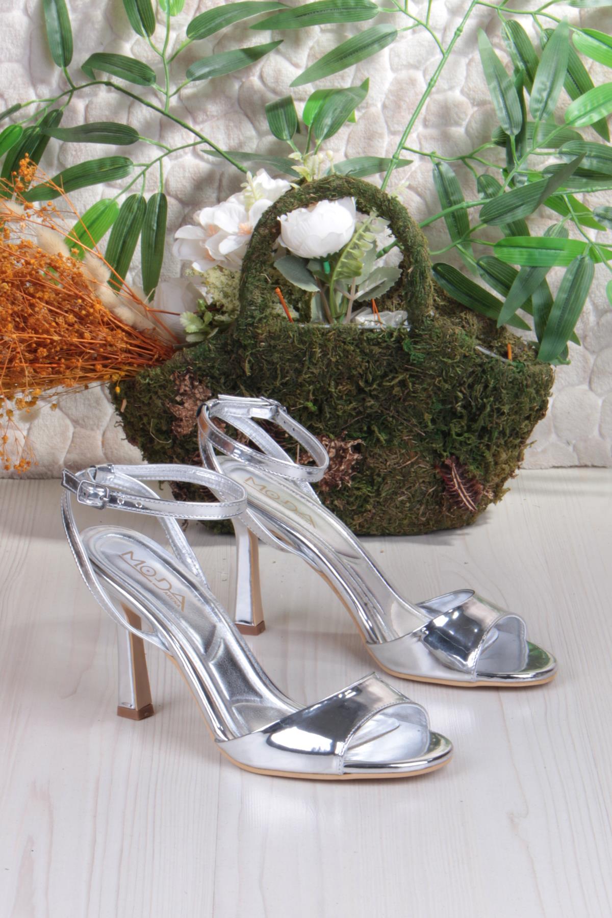 1648 Arena Cilt Şık Zarif Tek Bant İnçe Topuklu Bilekten Bağlı Kadın Ayakkabı - Görsel 6