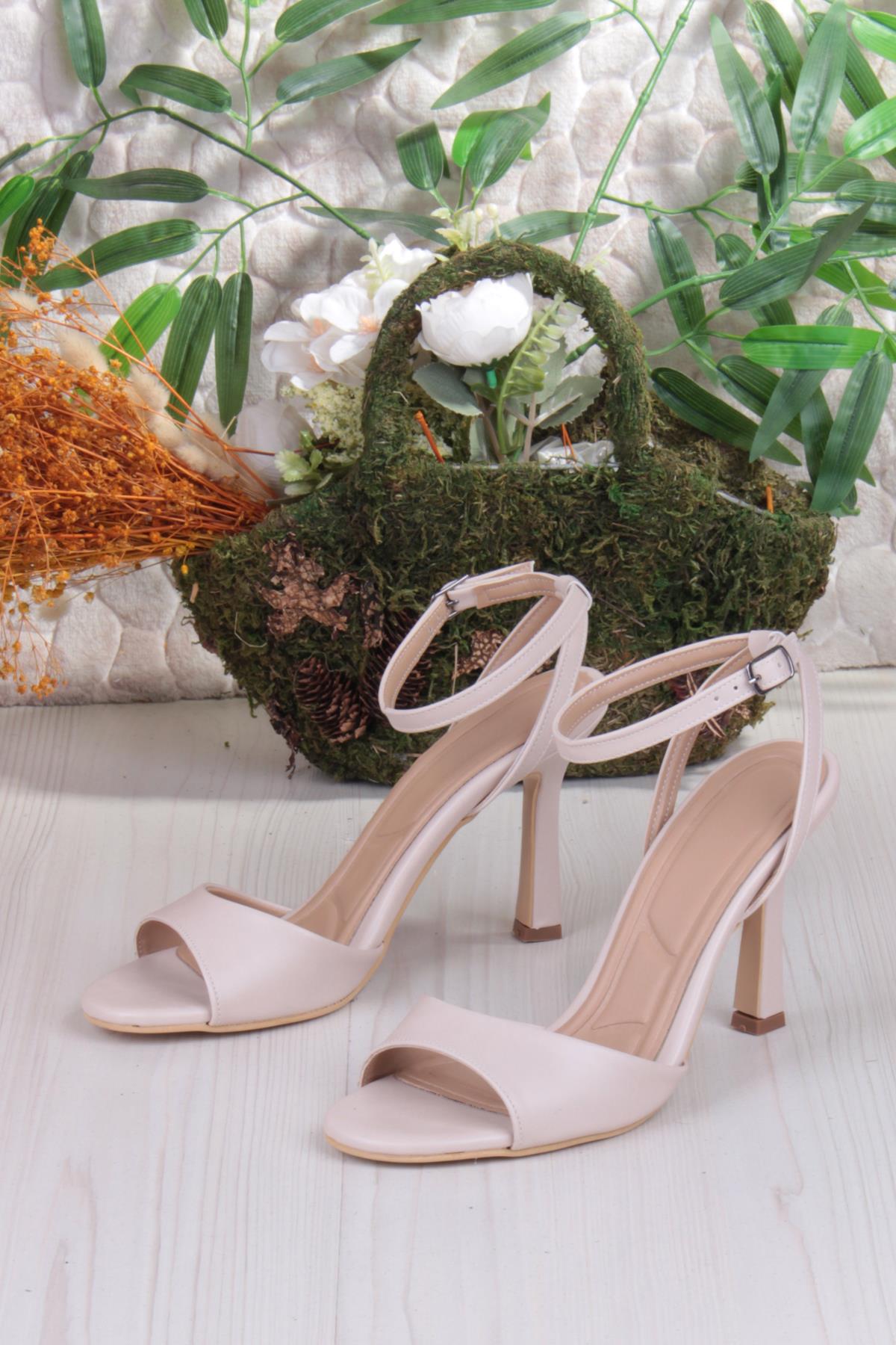 1648 Arena Cilt Şık Zarif Tek Bant İnçe Topuklu Bilekten Bağlı Kadın Ayakkabı - Görsel 7