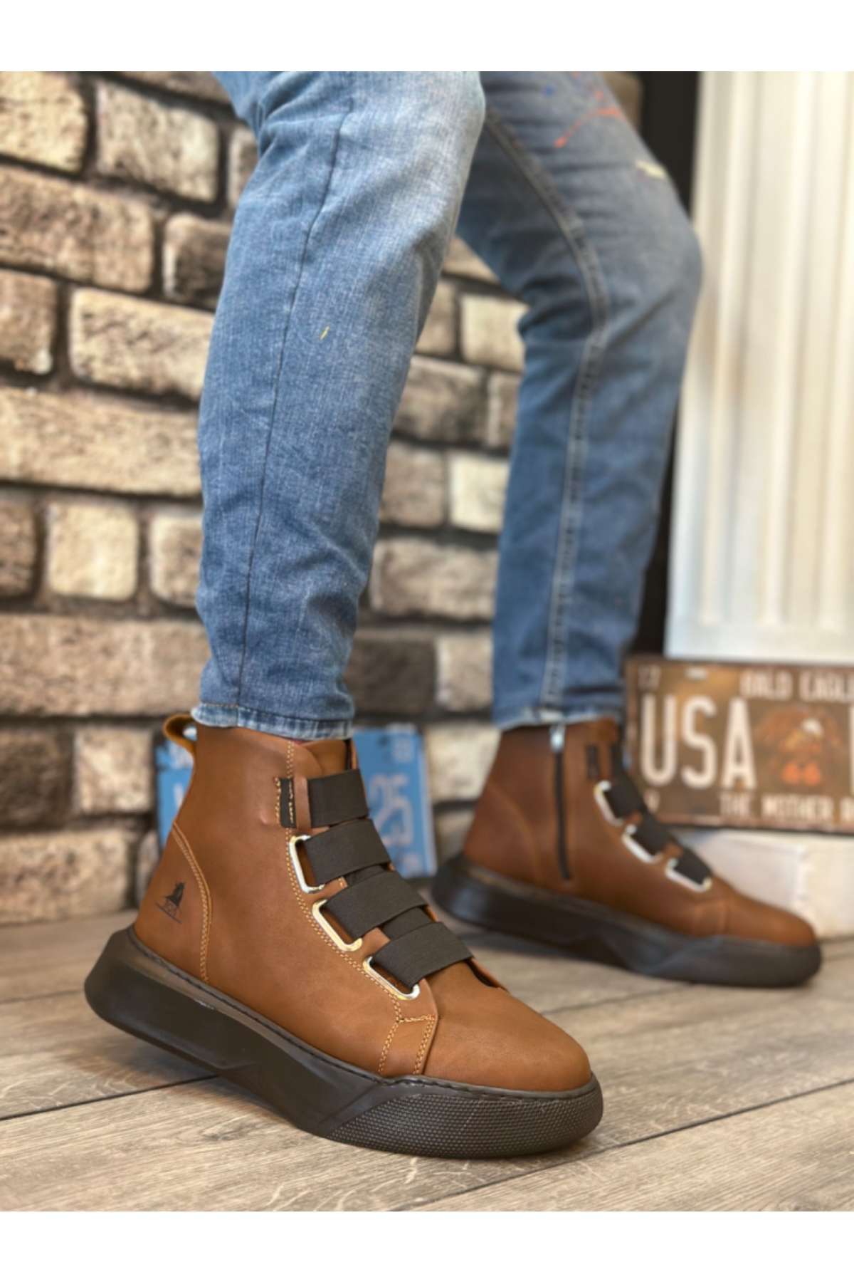 Bantlı Fermuarlı Erkek Spor Bot KAHVE (SİYAH TABAN) - Görsel 2