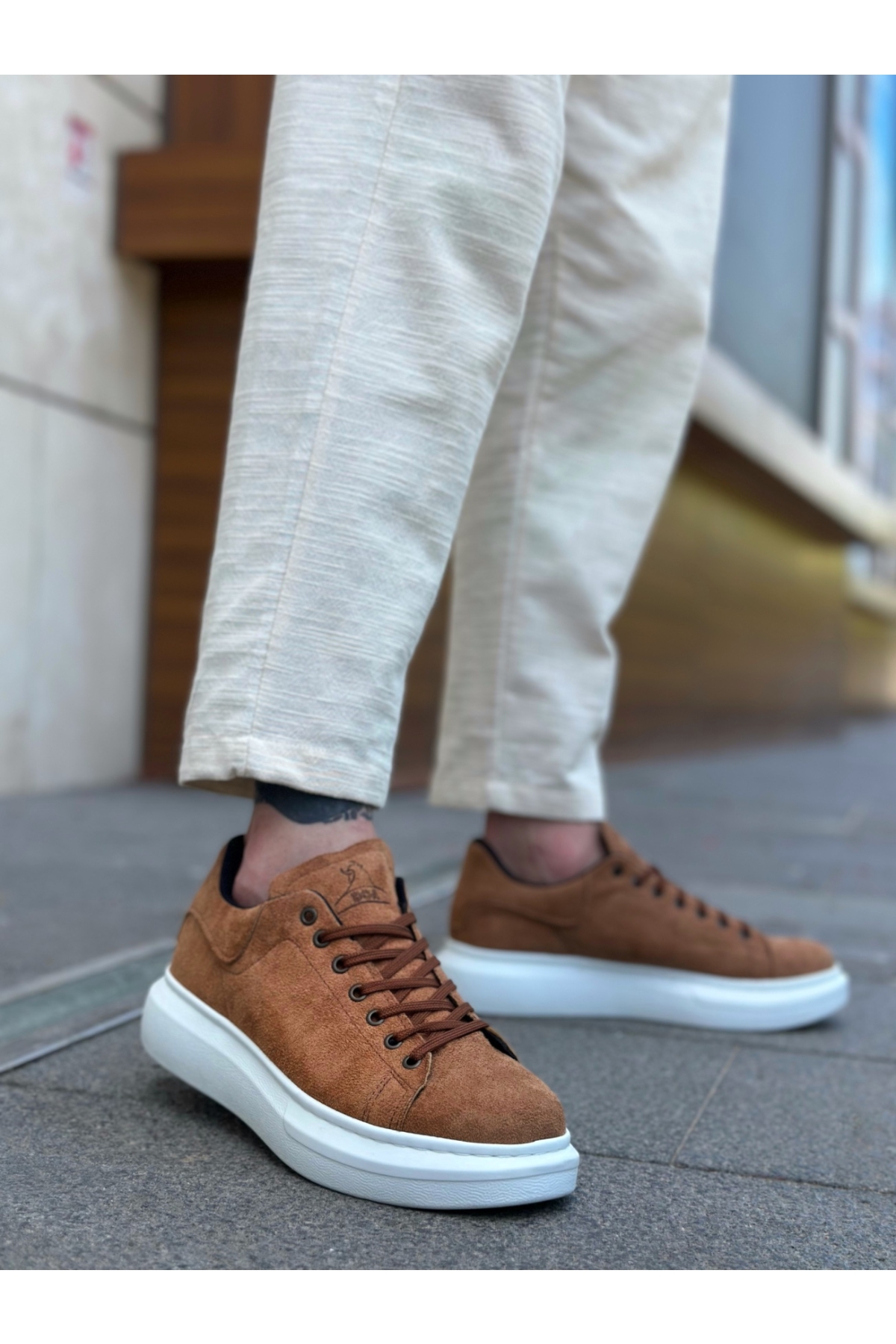 Bağcıklı Erkek Spor Ayakkabı TABA SÜET (BEYAZ TABAN) - Görsel 2