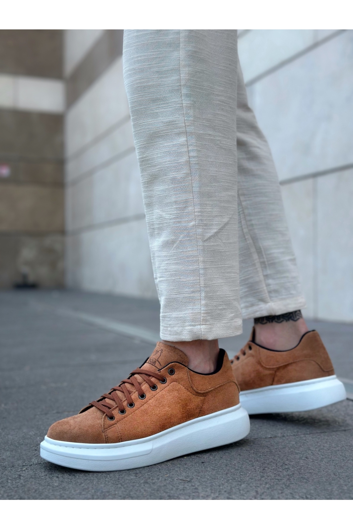 Bağcıklı Erkek Spor Ayakkabı TABA SÜET (BEYAZ TABAN) - Görsel 3