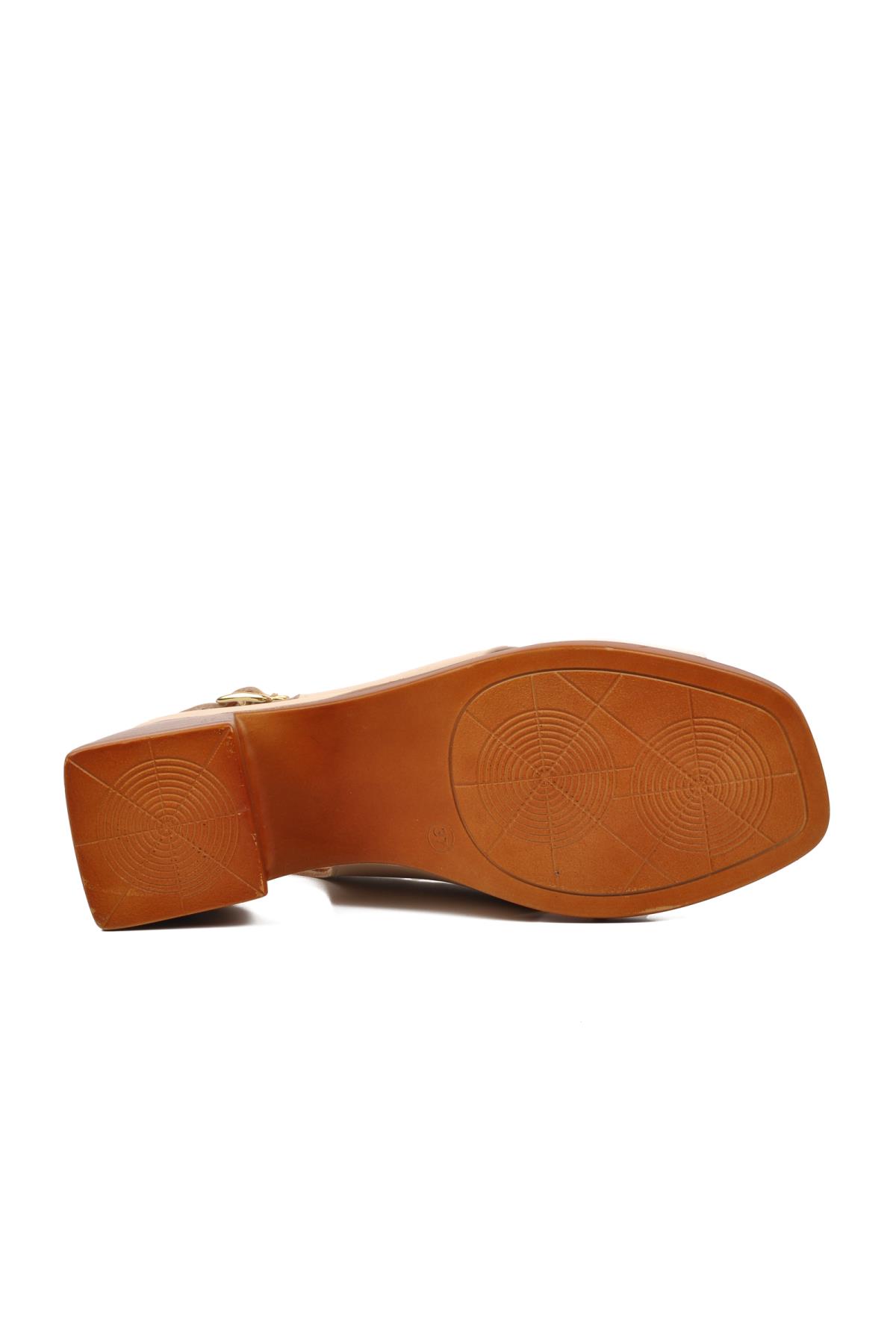 2311510Y Bej Hakiki Deri Kadın Topuklu Sandalet - Görsel 8