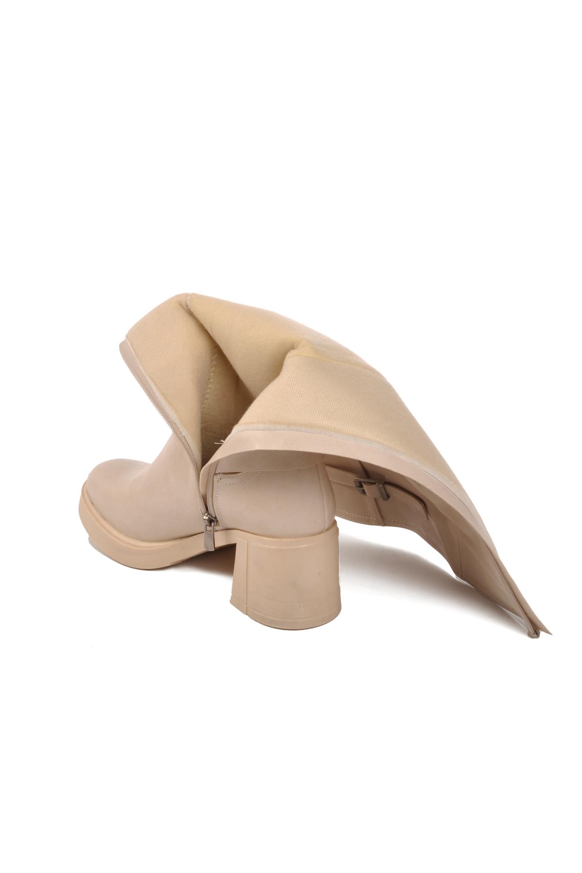 PC-54119 Krem Kadın Çizme - Görsel 5