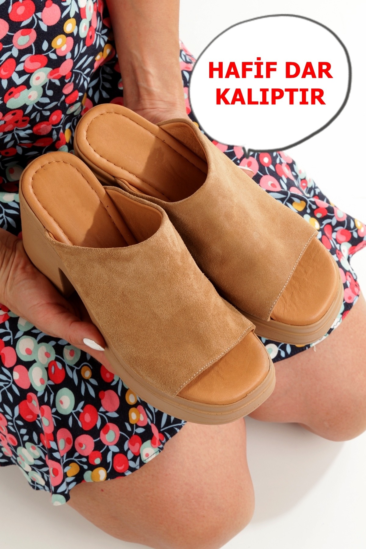 Forela Taba Süet Hakiki Deri Kalın Taban Yüksek Platform Terlik - Görsel 3