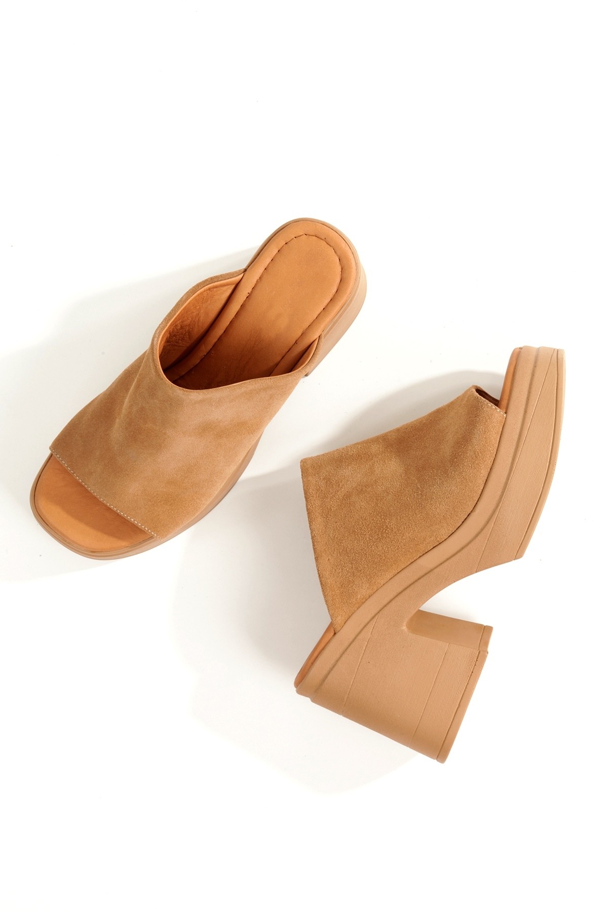 Forela Taba Süet Hakiki Deri Kalın Taban Yüksek Platform Terlik - Görsel 5