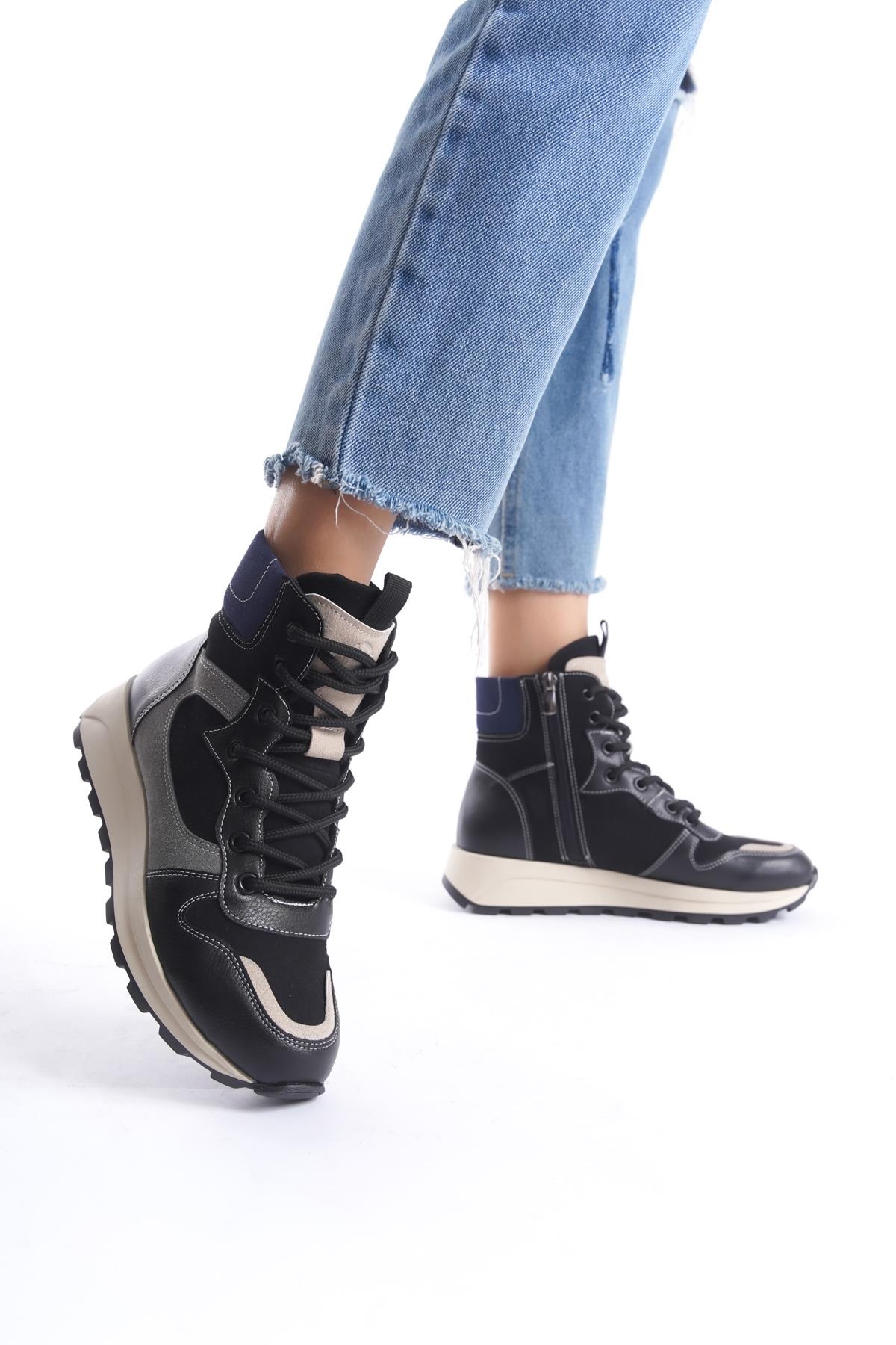 Misref Siyah Lacivert Sneaker Günlük Hafif Spor Bot Ayakkabı - Görsel 2