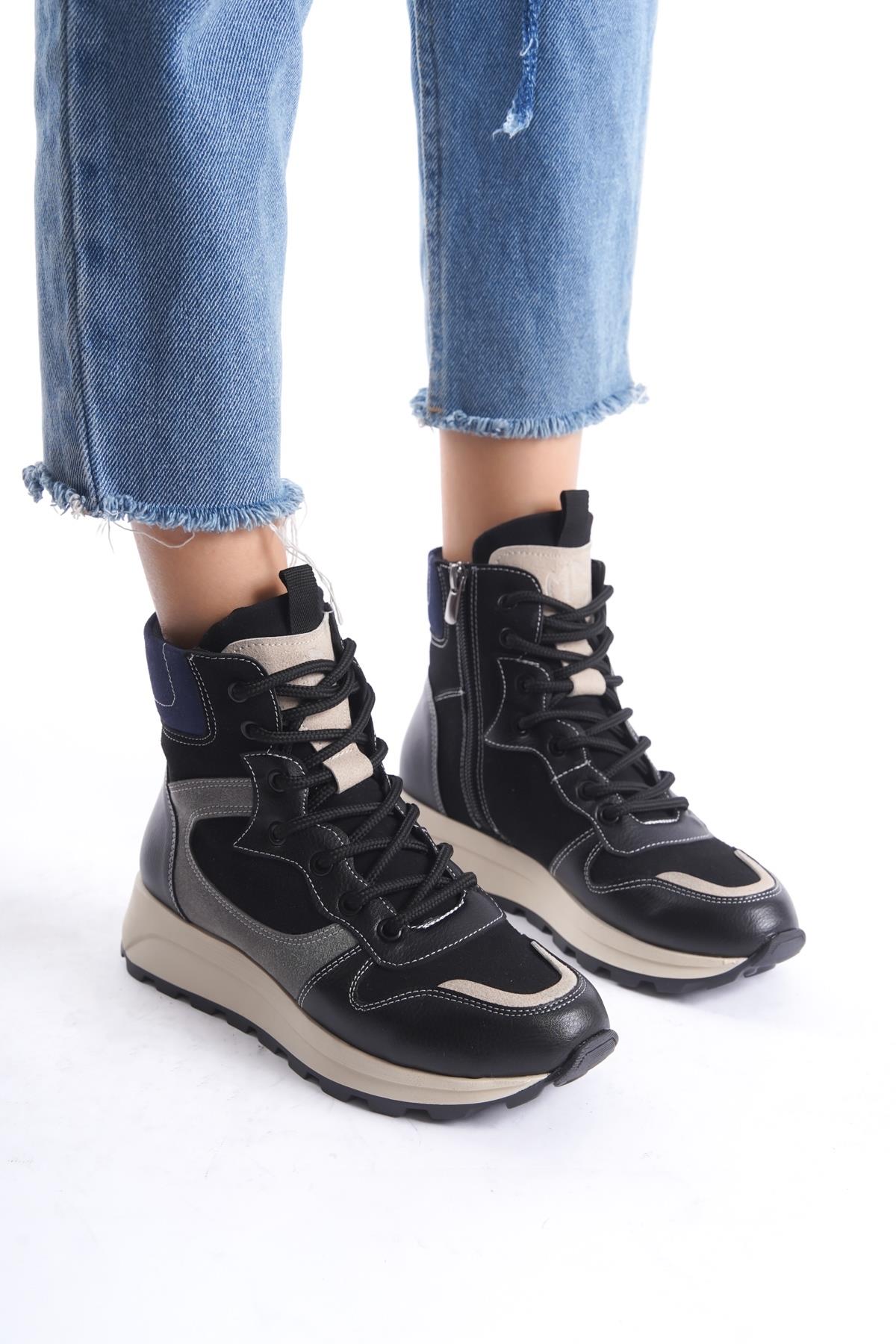 Misref Siyah Lacivert Sneaker Günlük Hafif Spor Bot Ayakkabı - Görsel 4