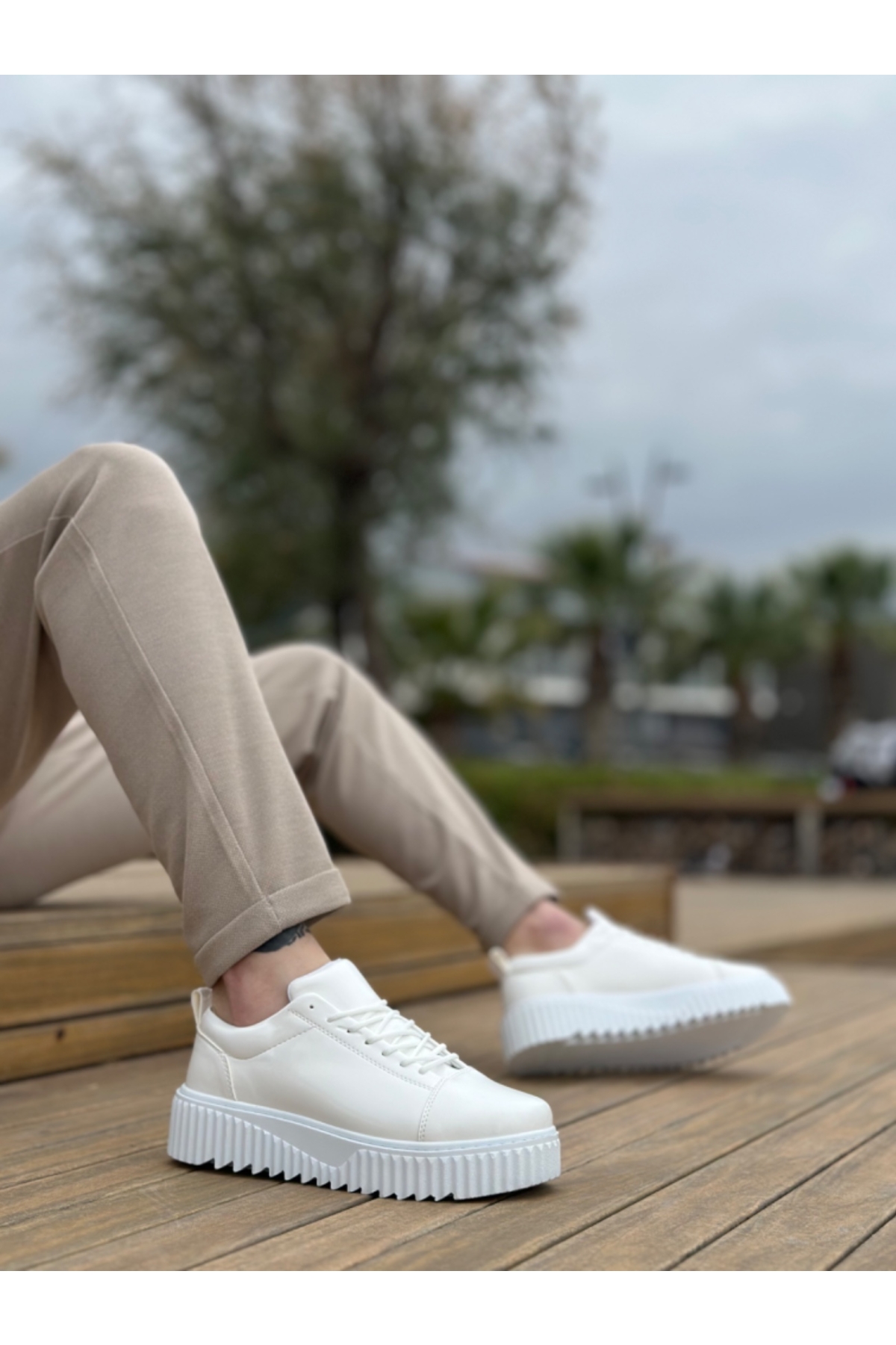 Bağcıklı Erkek Ayakkabı BEYAZ RUGAN (BEYAZ TABAN) - Görsel 2
