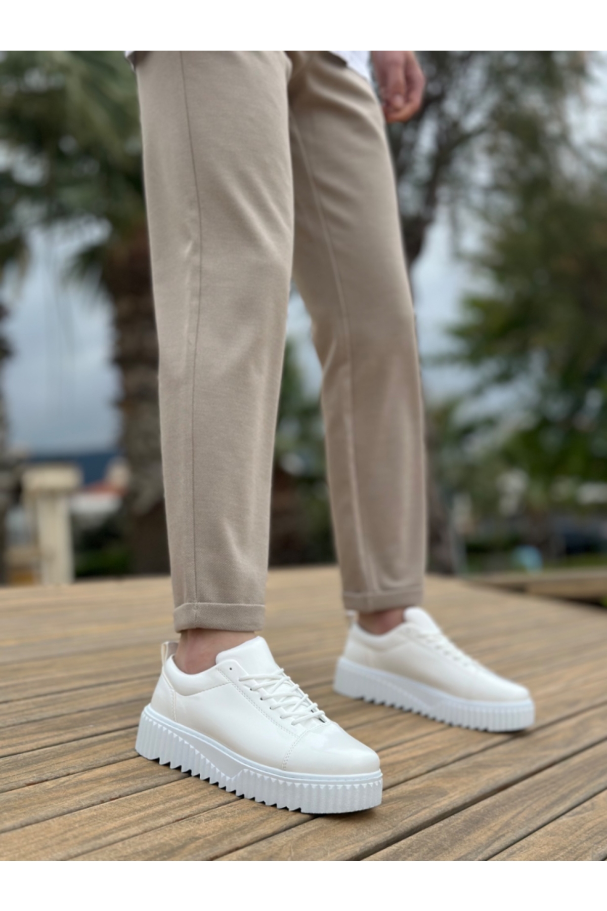 Bağcıklı Erkek Ayakkabı BEYAZ RUGAN (BEYAZ TABAN) - Görsel 3