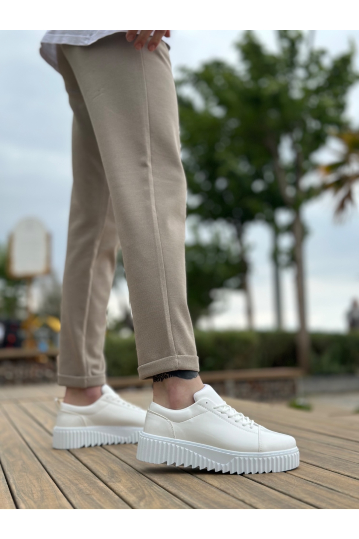 Bağcıklı Erkek Ayakkabı BEYAZ RUGAN (BEYAZ TABAN) - Görsel 4