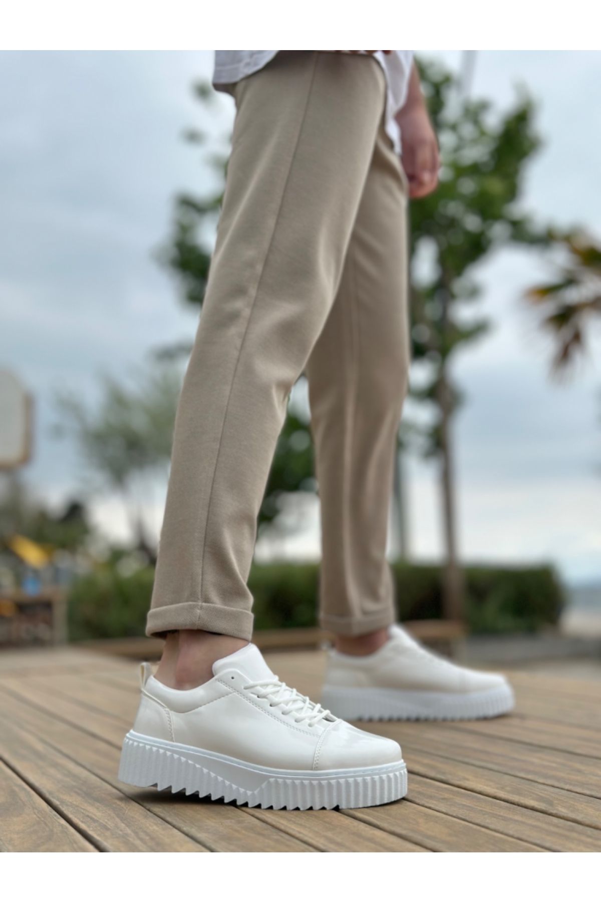 Bağcıklı Erkek Ayakkabı BEYAZ RUGAN (BEYAZ TABAN) - Görsel 5