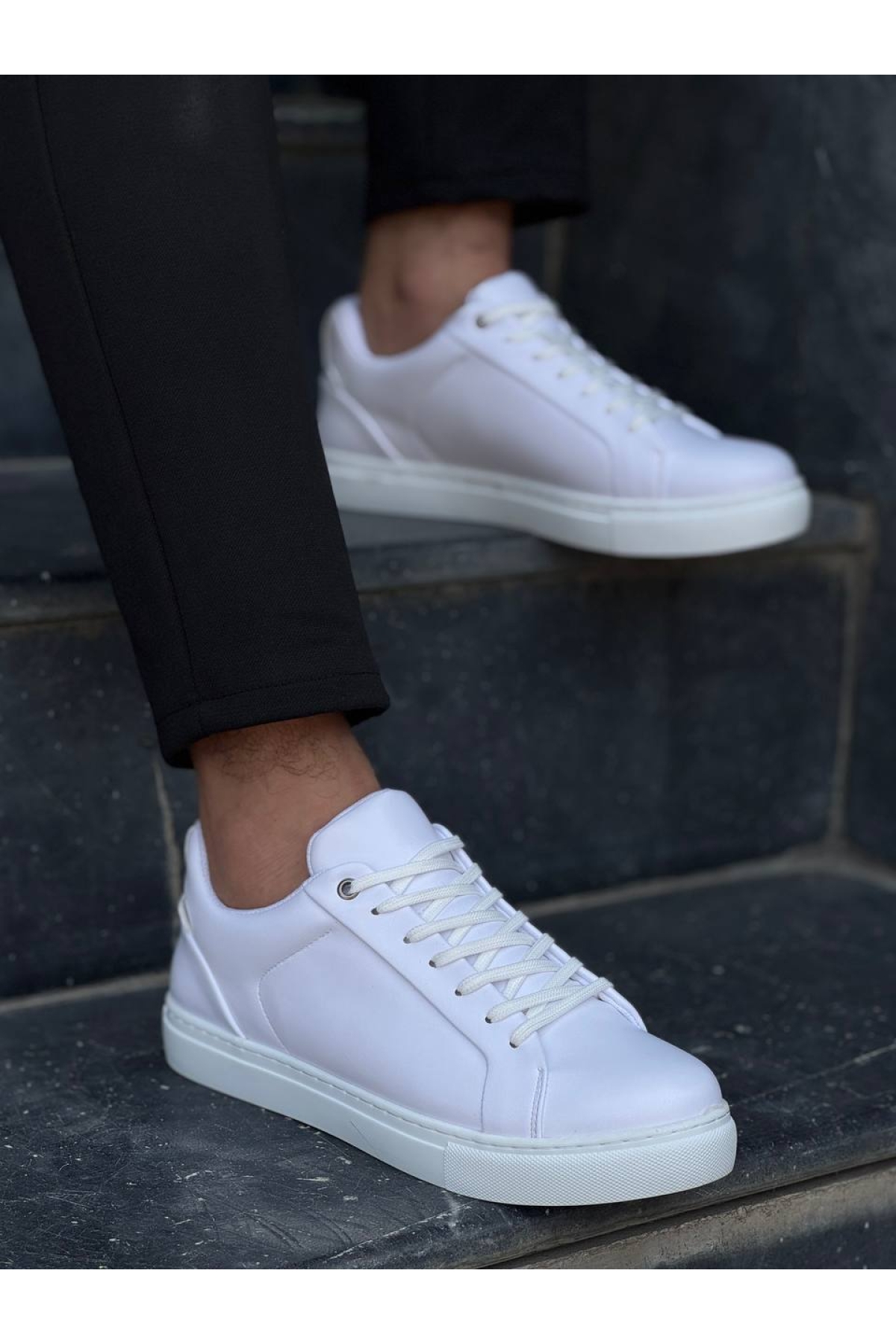 Bağcıklı Erkek Günlük Ayakkabı BEYAZ (BEYAZ TABAN) - Görsel 2