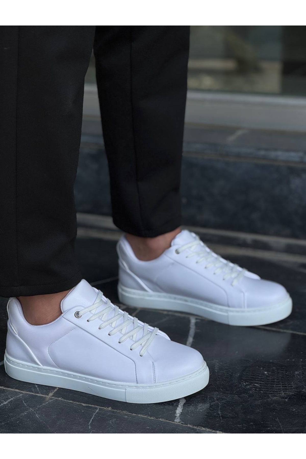 Bağcıklı Erkek Günlük Ayakkabı BEYAZ (BEYAZ TABAN) - Görsel 4