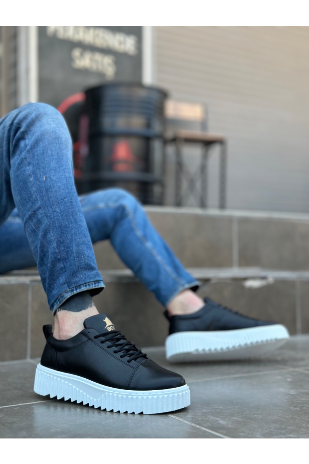 Bağcıklı Erkek Ayakkabı SİYAH (BEYAZ TABAN) - Görsel 2