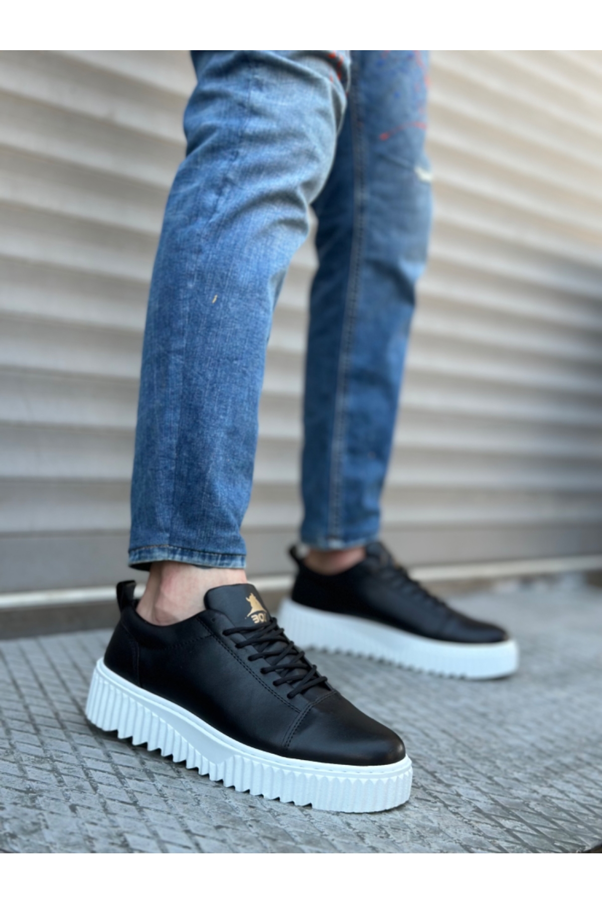 Bağcıklı Erkek Ayakkabı SİYAH (BEYAZ TABAN) - Görsel 3