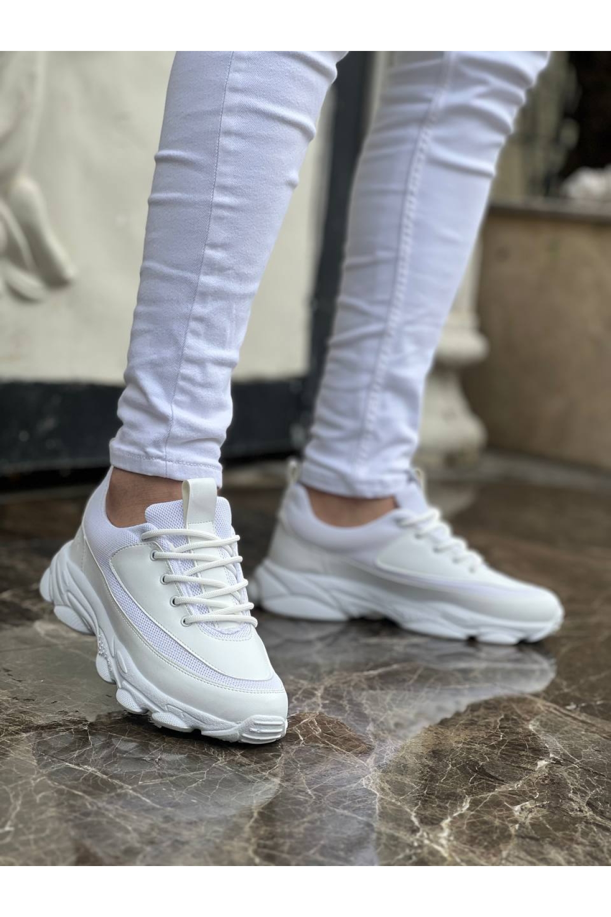 Bağcıklı Erkek Günlük Ayakkabı BEYAZ (BEYAZ TABAN) - Görsel 2