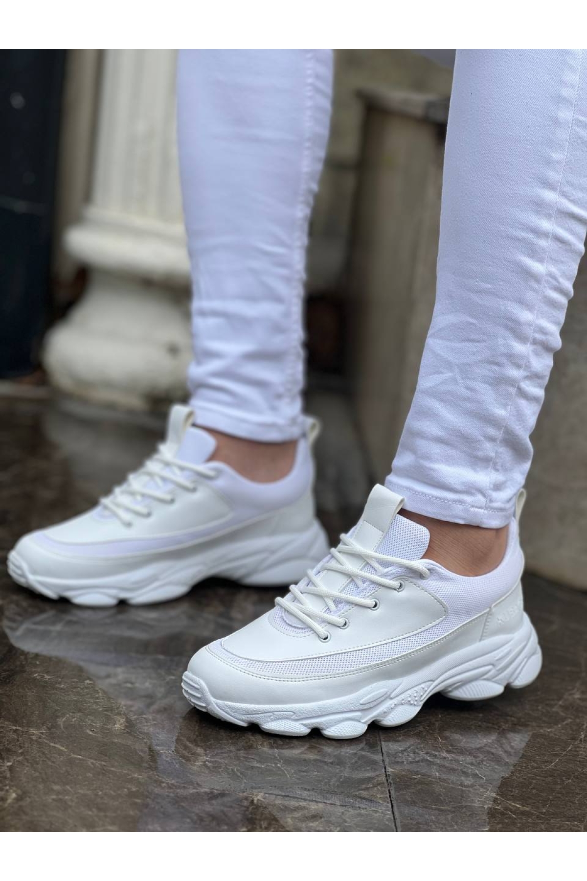 Bağcıklı Erkek Günlük Ayakkabı BEYAZ (BEYAZ TABAN) - Görsel 3