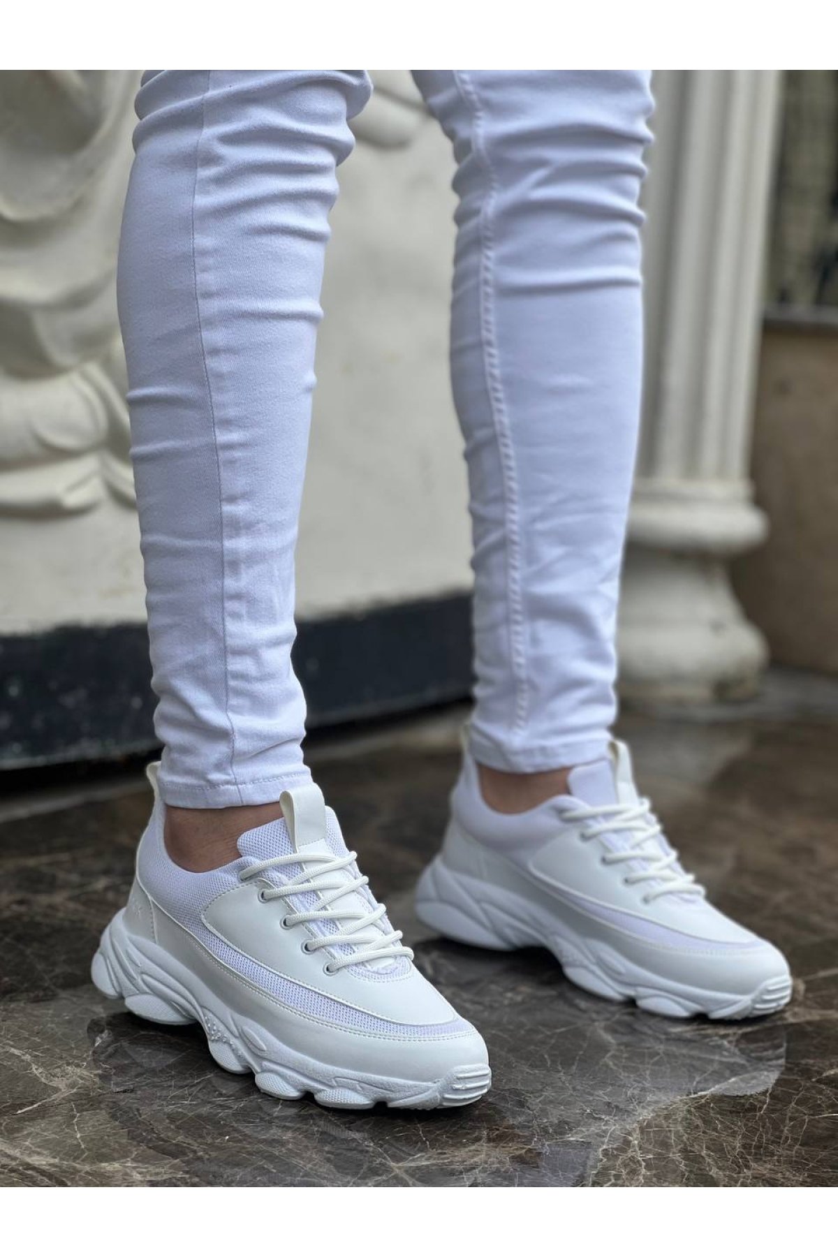 Bağcıklı Erkek Günlük Ayakkabı BEYAZ (BEYAZ TABAN) - Görsel 4