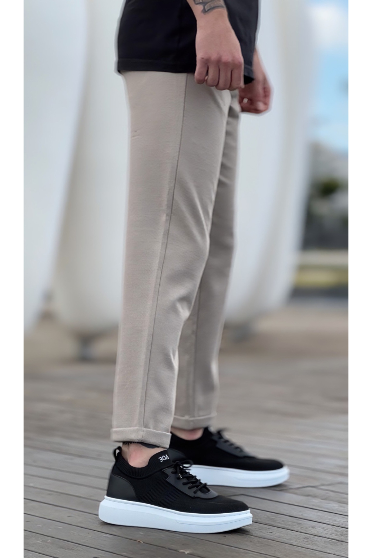 Bağcık Detaylı Triko Erkek Spor Ayakkabı SİYAH (BEYAZ TABAN) - Görsel 5