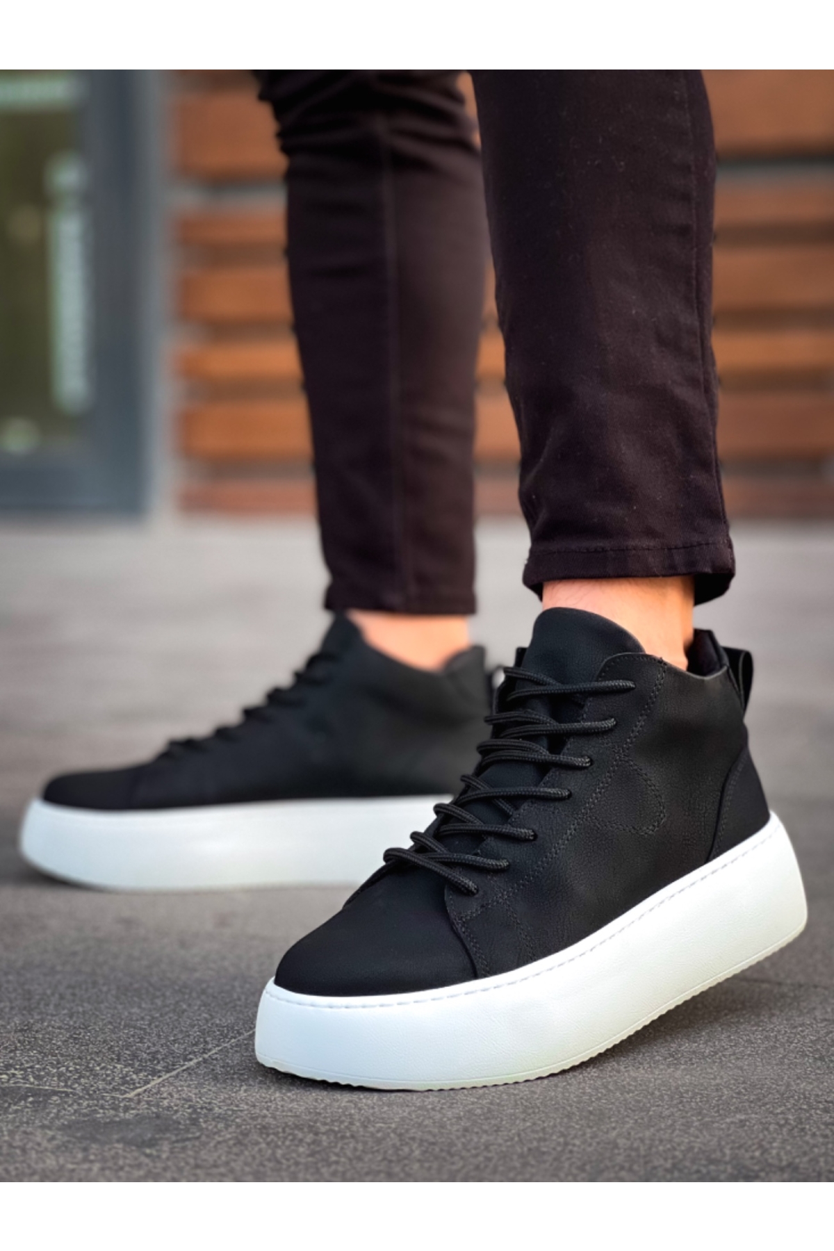 Bağcıklı Erkek Spor Bot SİYAH (BEYAZ TABAN) - Görsel 3