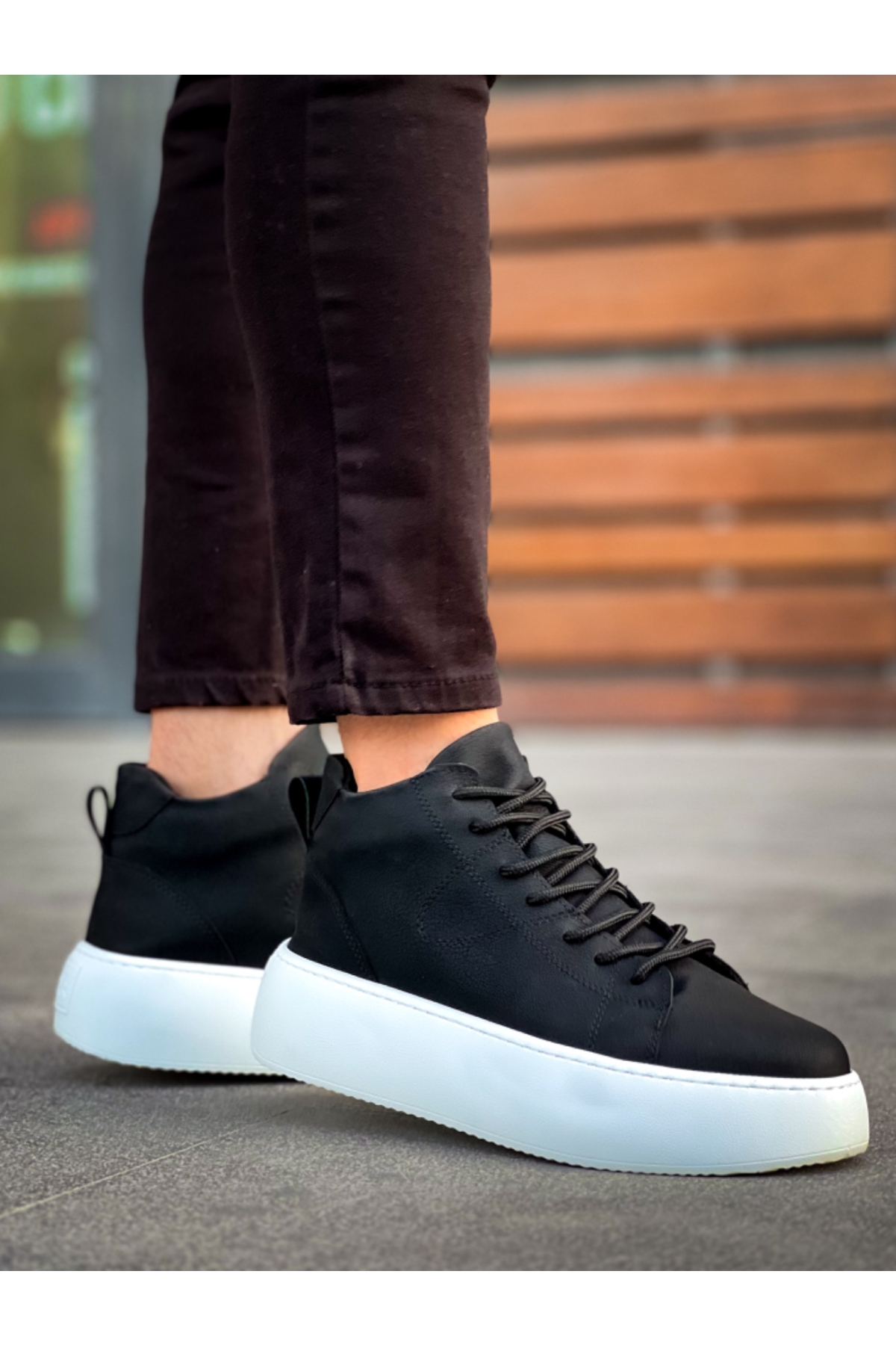 Bağcıklı Erkek Spor Bot SİYAH (BEYAZ TABAN) - Görsel 5