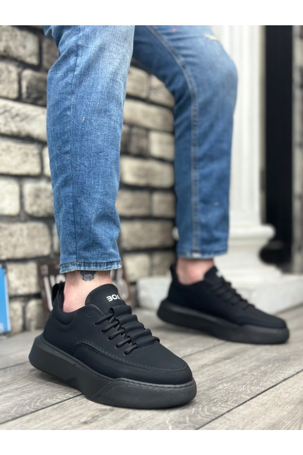 Bağcıklı Erkek Spor Ayakkabı SİYAH (SİYAH TABAN) - Görsel 2